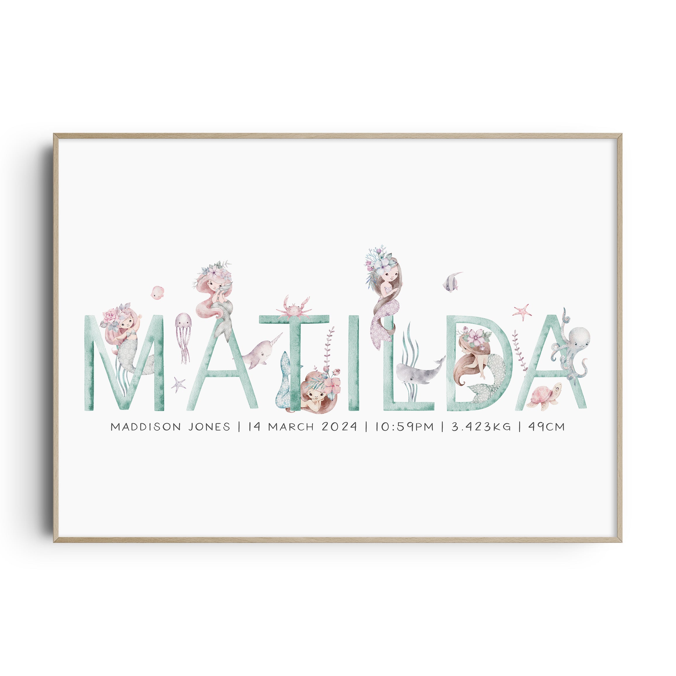 Mermaid Name & Birth Print