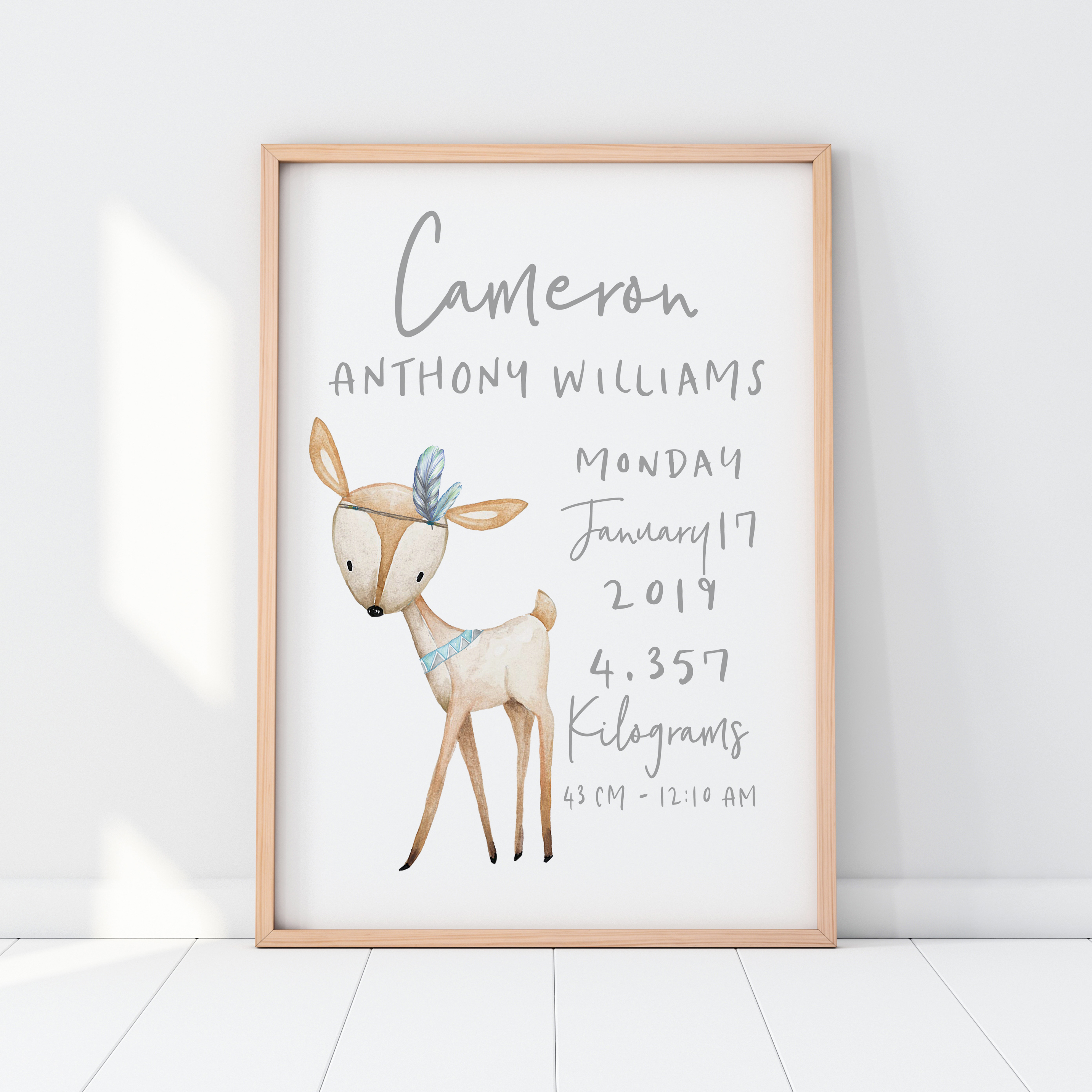 Woodland Deer Birth Print