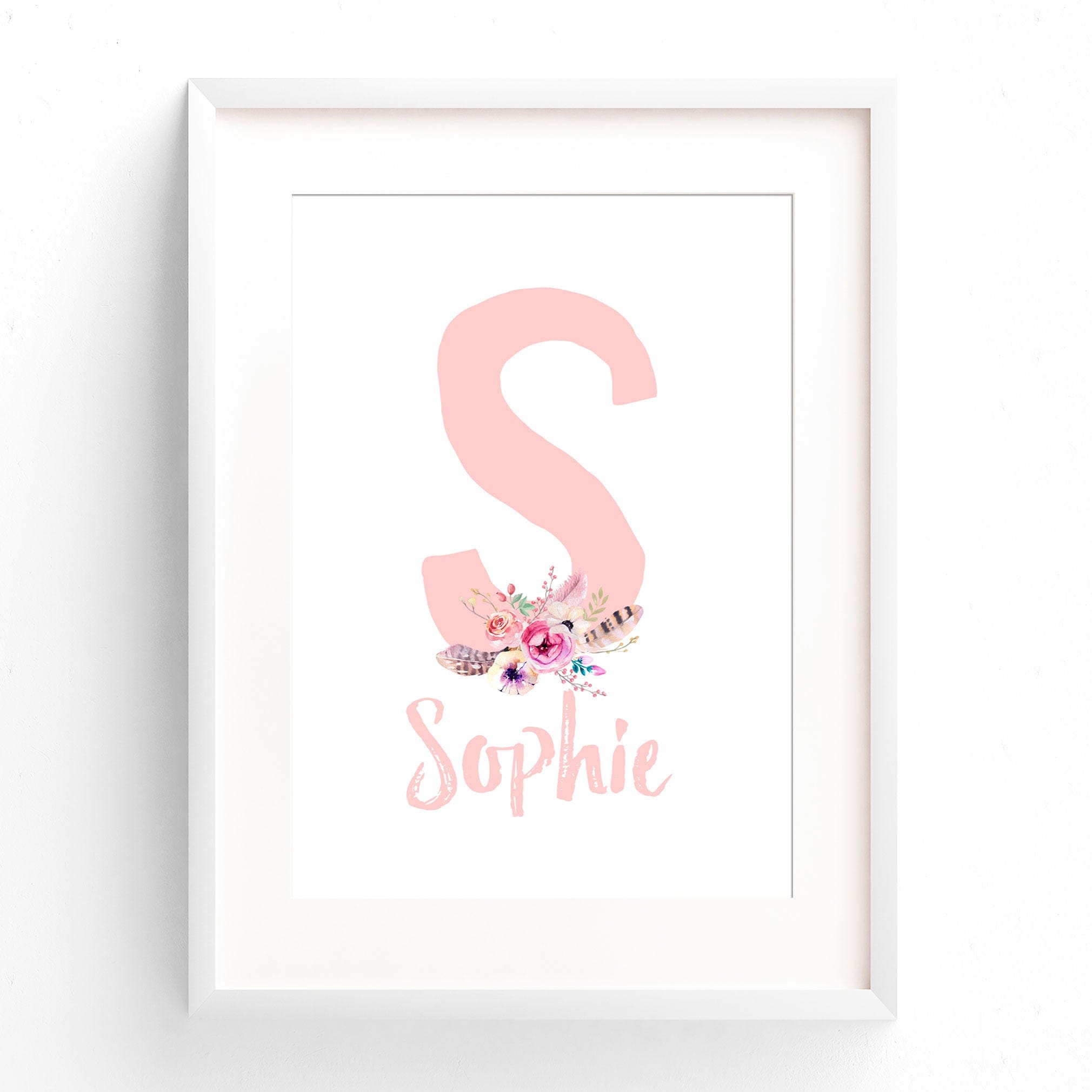 Pink Floral Boho Letter & Name Print
