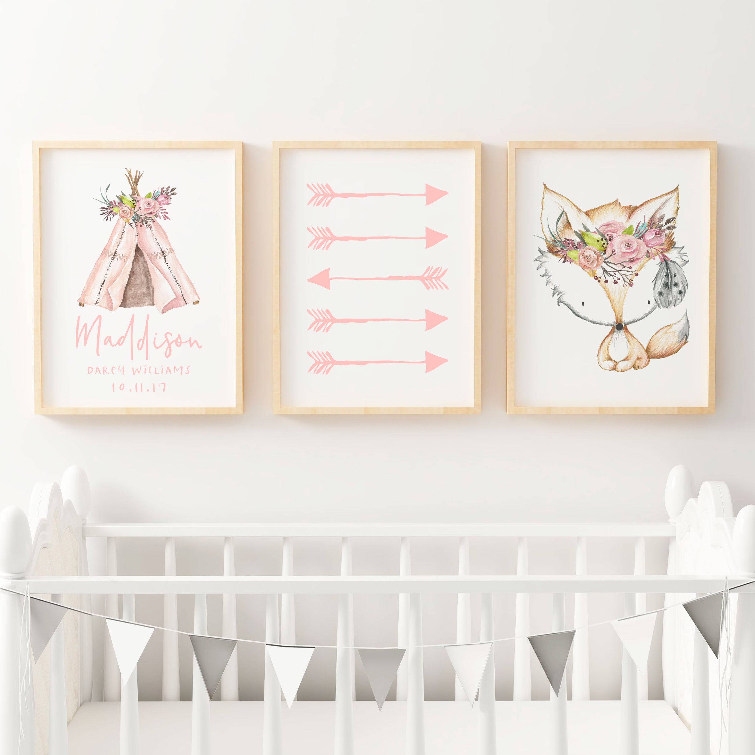 Woodland Fox, Arrows & Teepee Birth Prints