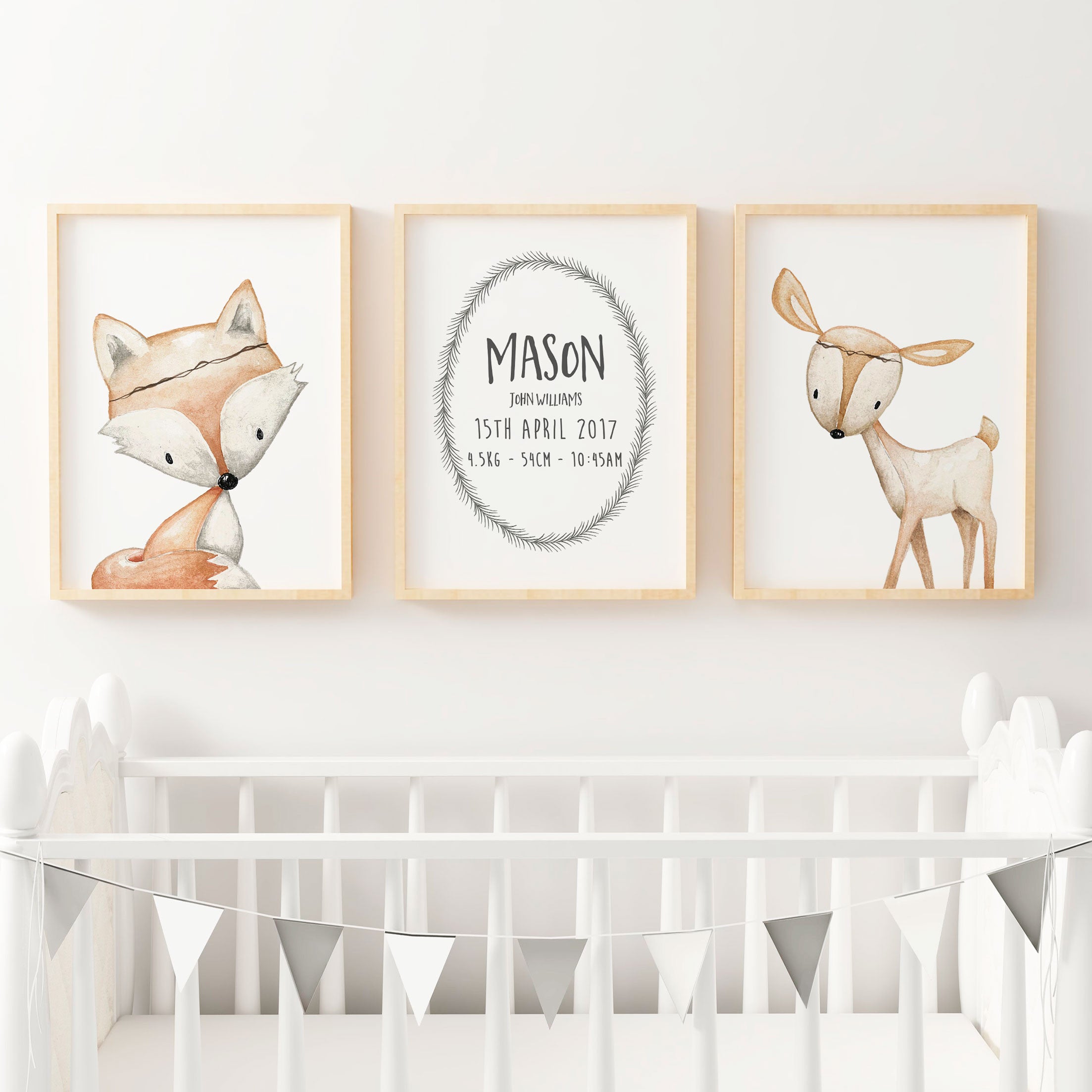 Woodland Fox, Deer & Birth Prints