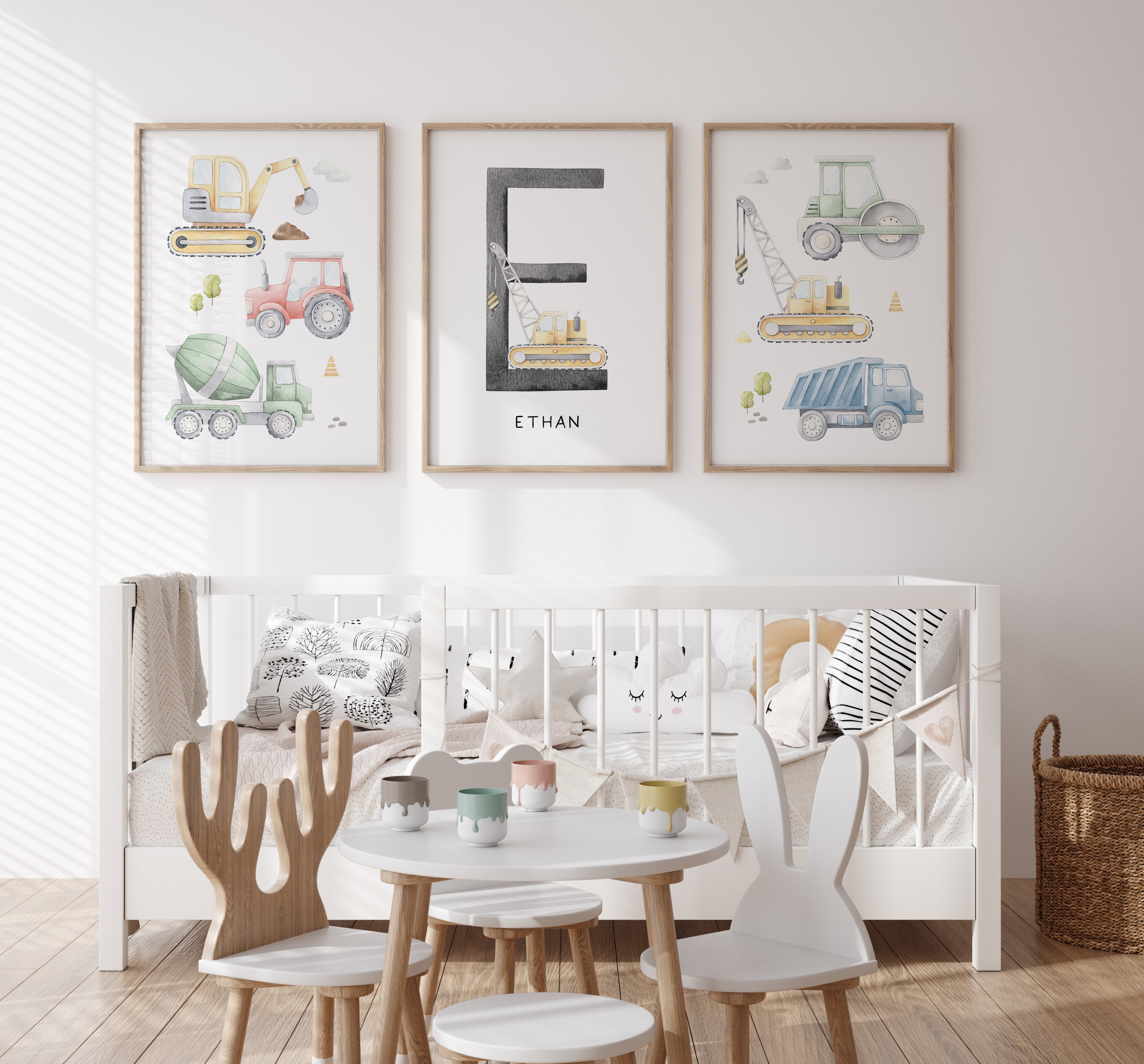 Watercolour Construction Vehicles & Name Print