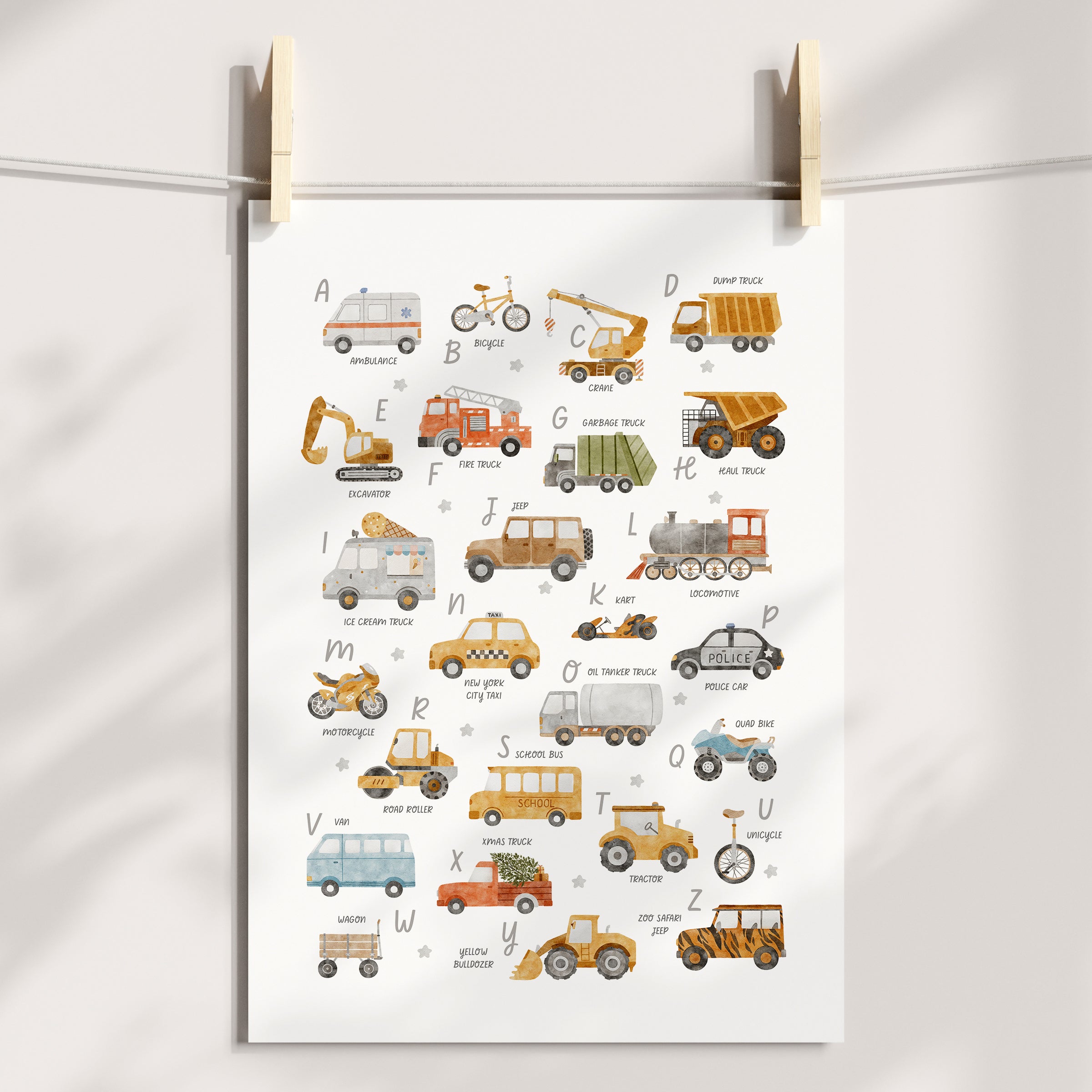 Vehicles Alphabet Print