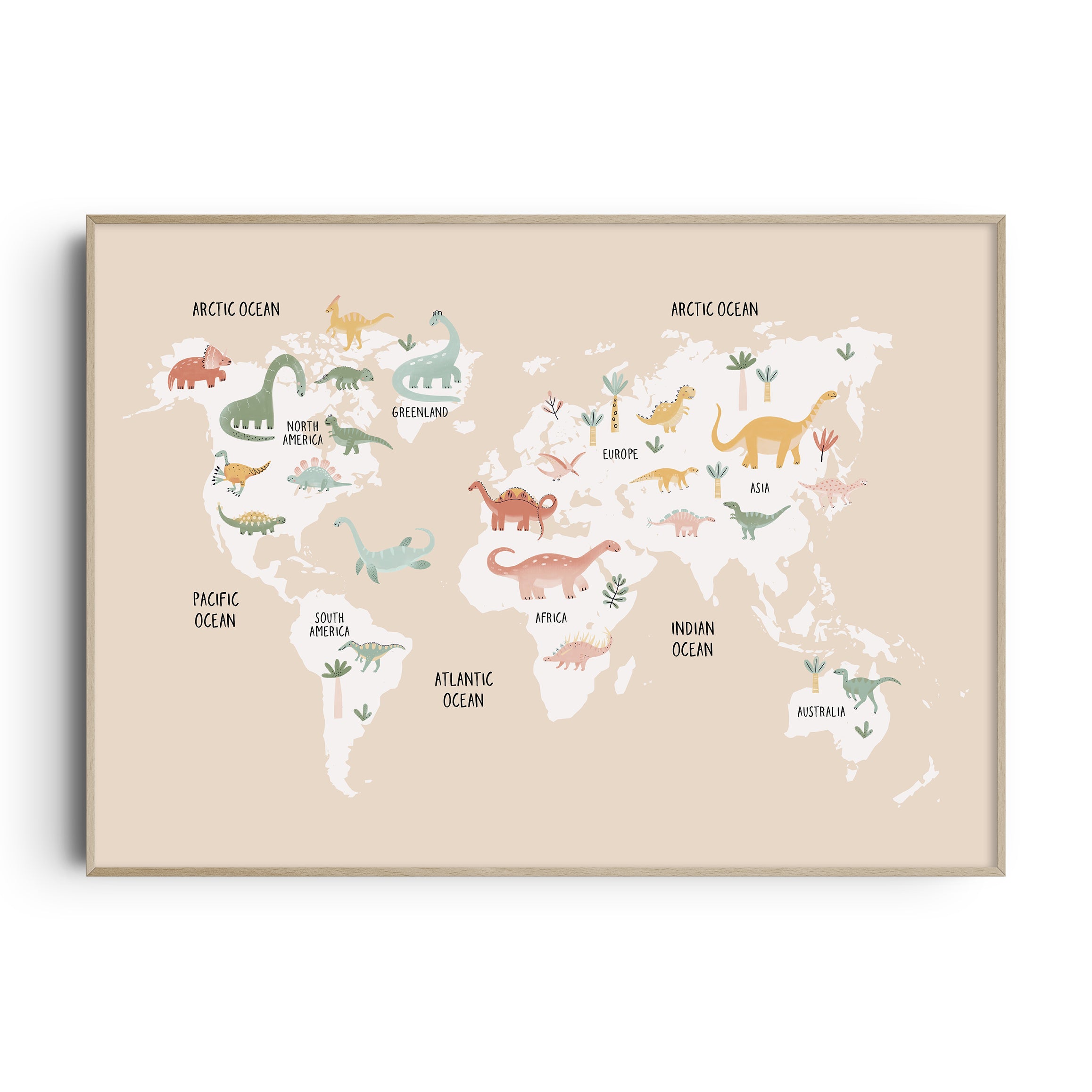 Watercolour Dinosaur World Map Print