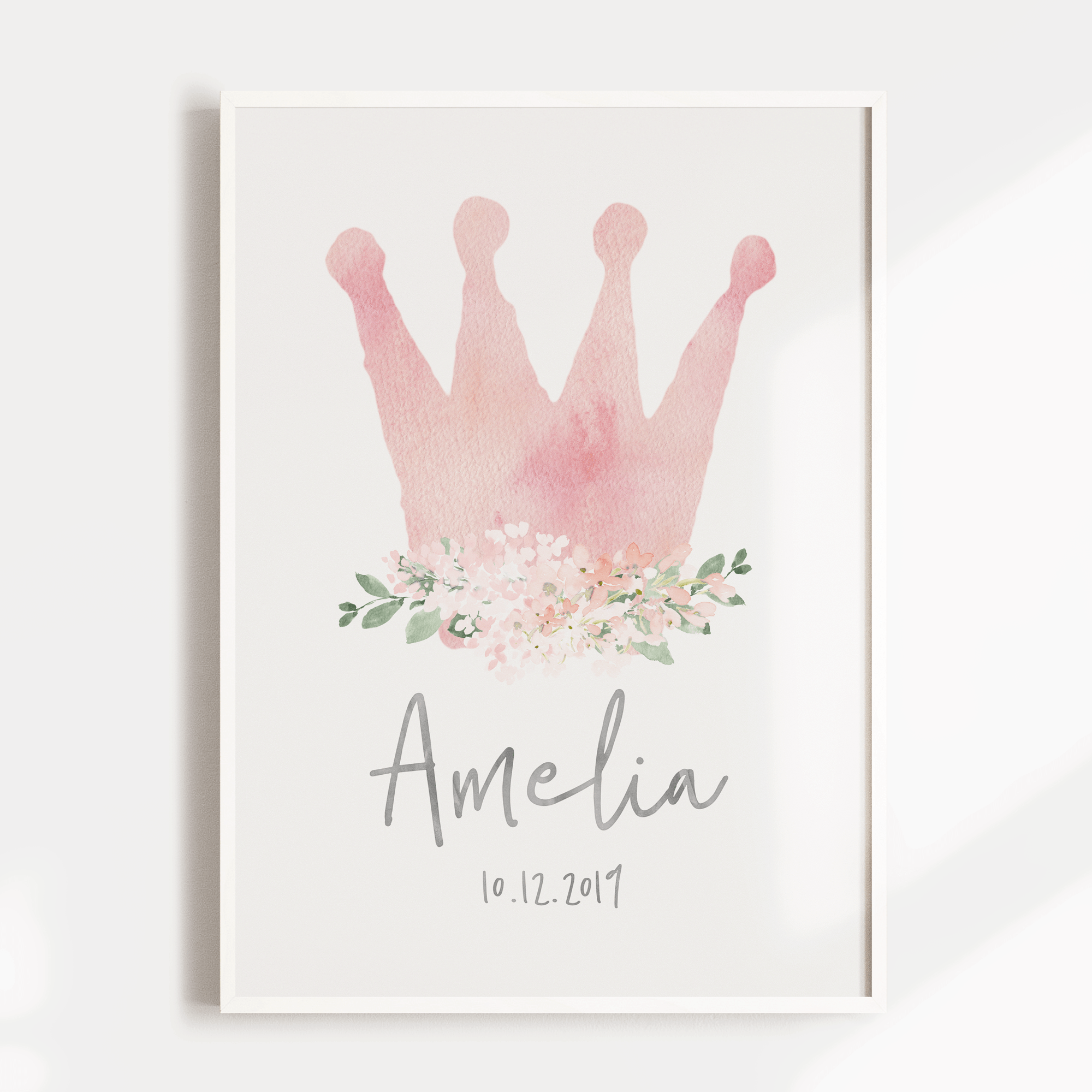 Pink Watercolour Crown Name Print