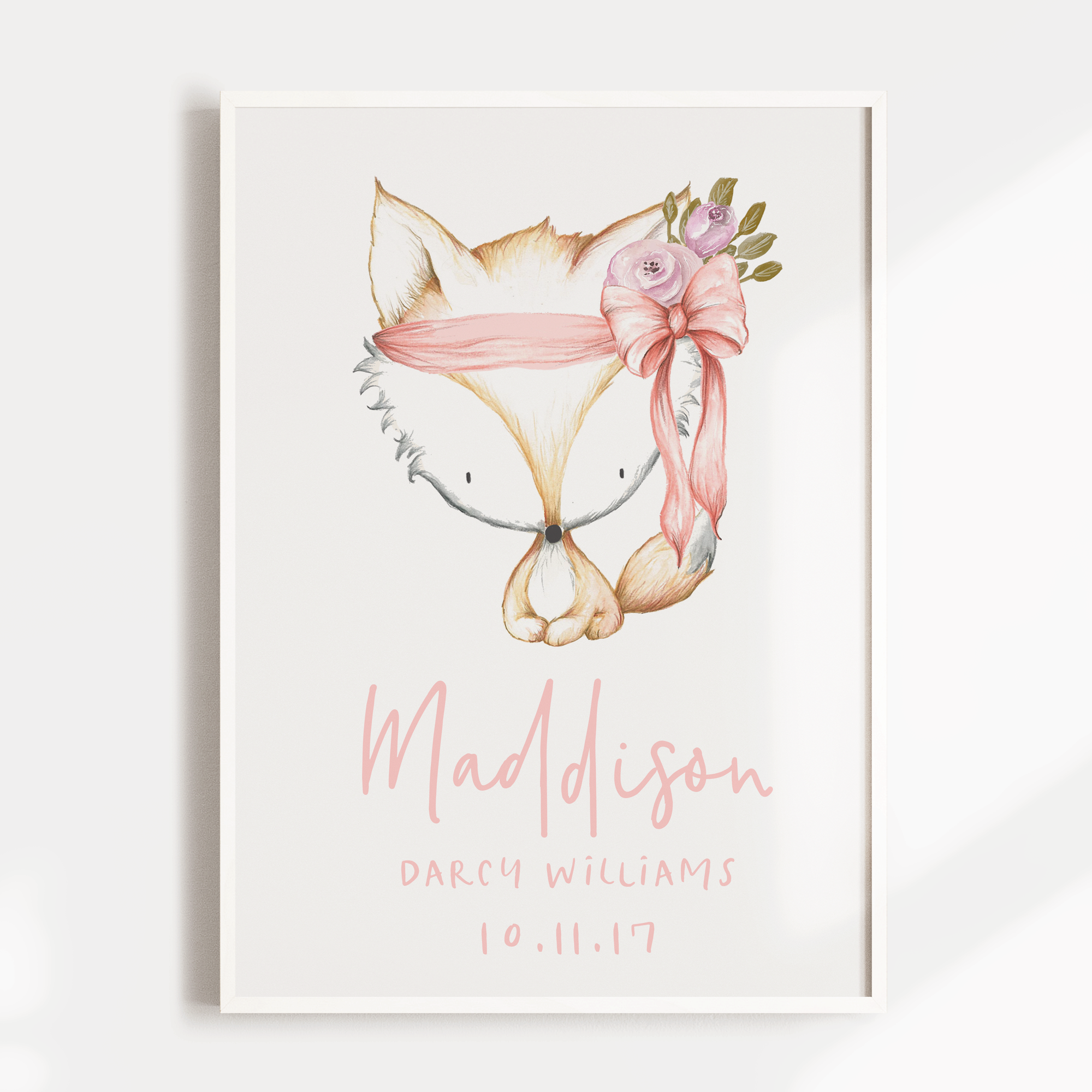Woodland Floral Boho Fox Birth Print