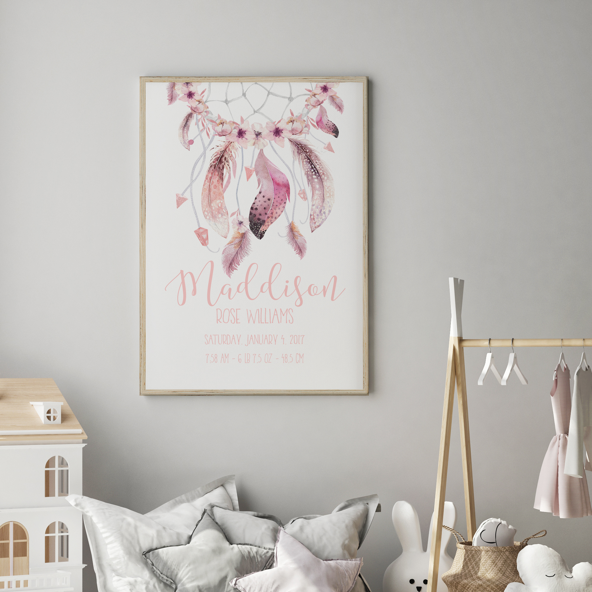 Woodland Boho Dreamcatcher Birth Print