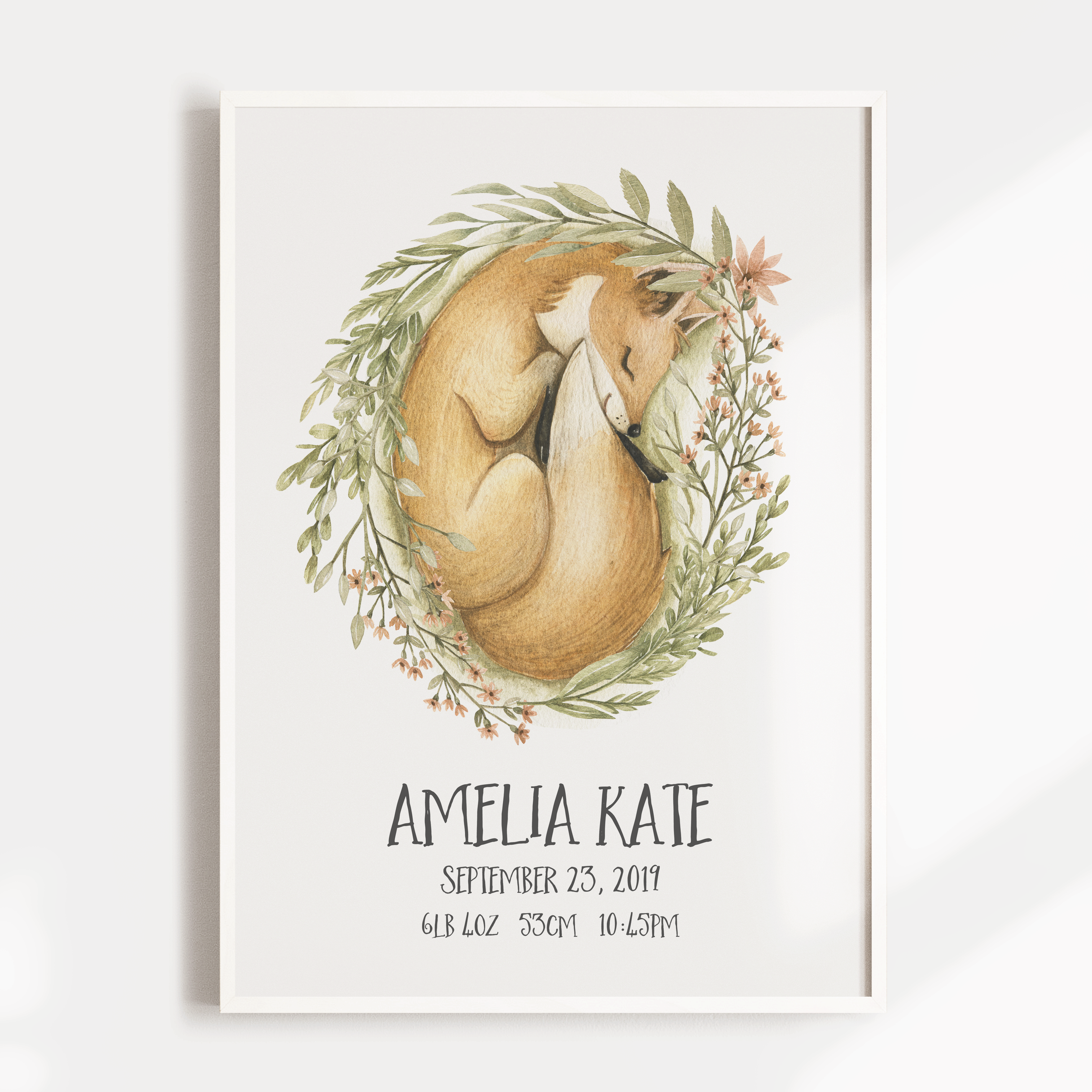 Woodland Fox Birth Print