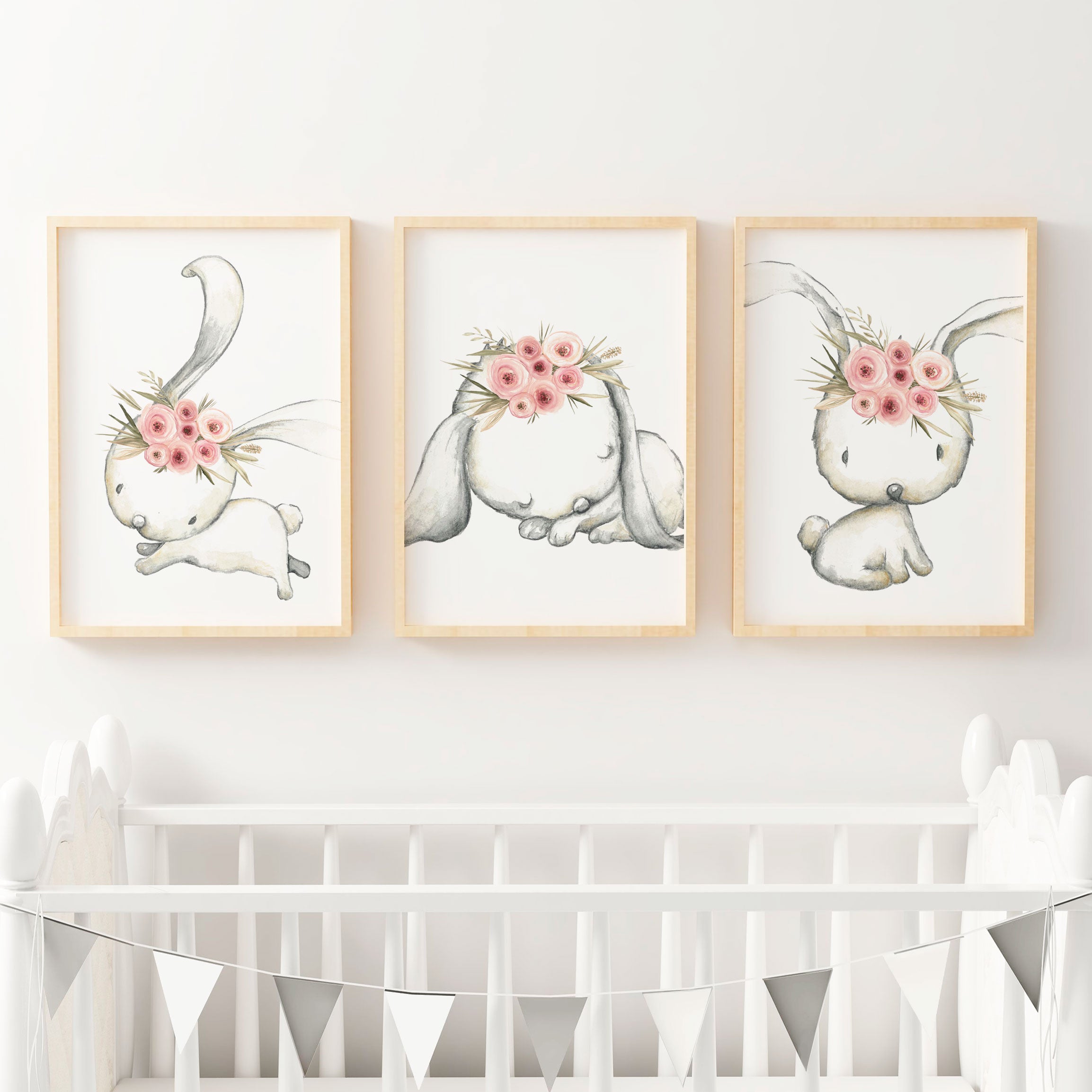 Woodland Boho Floral Bunny Prints