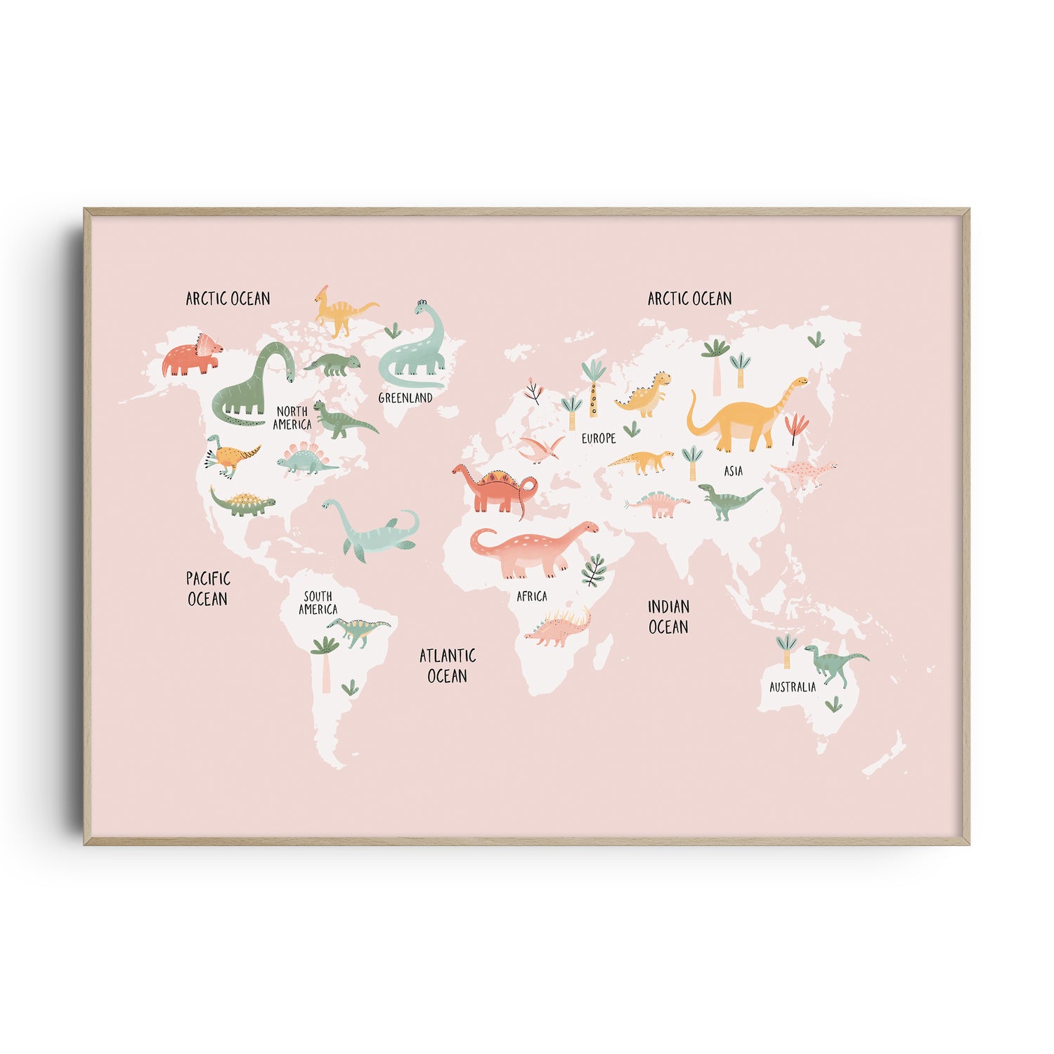 Watercolour Dinosaur World Map Print