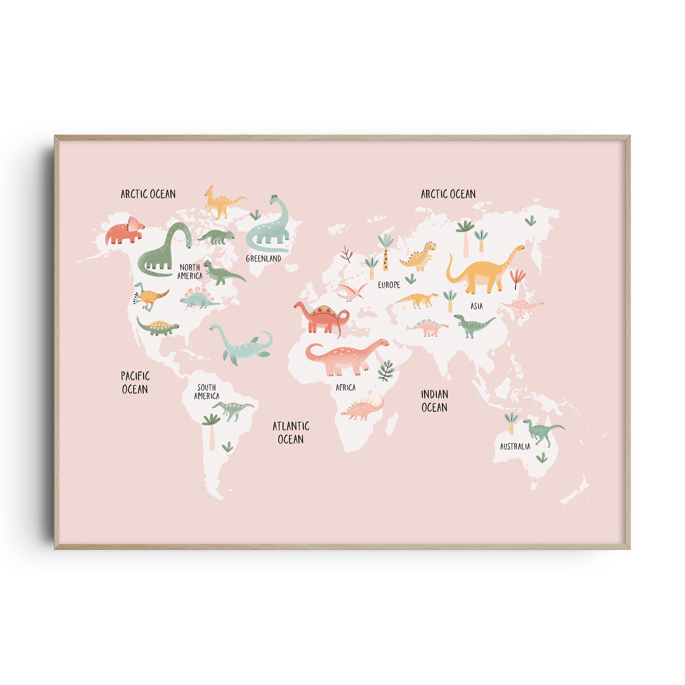 Watercolour Dinosaur World Map Print