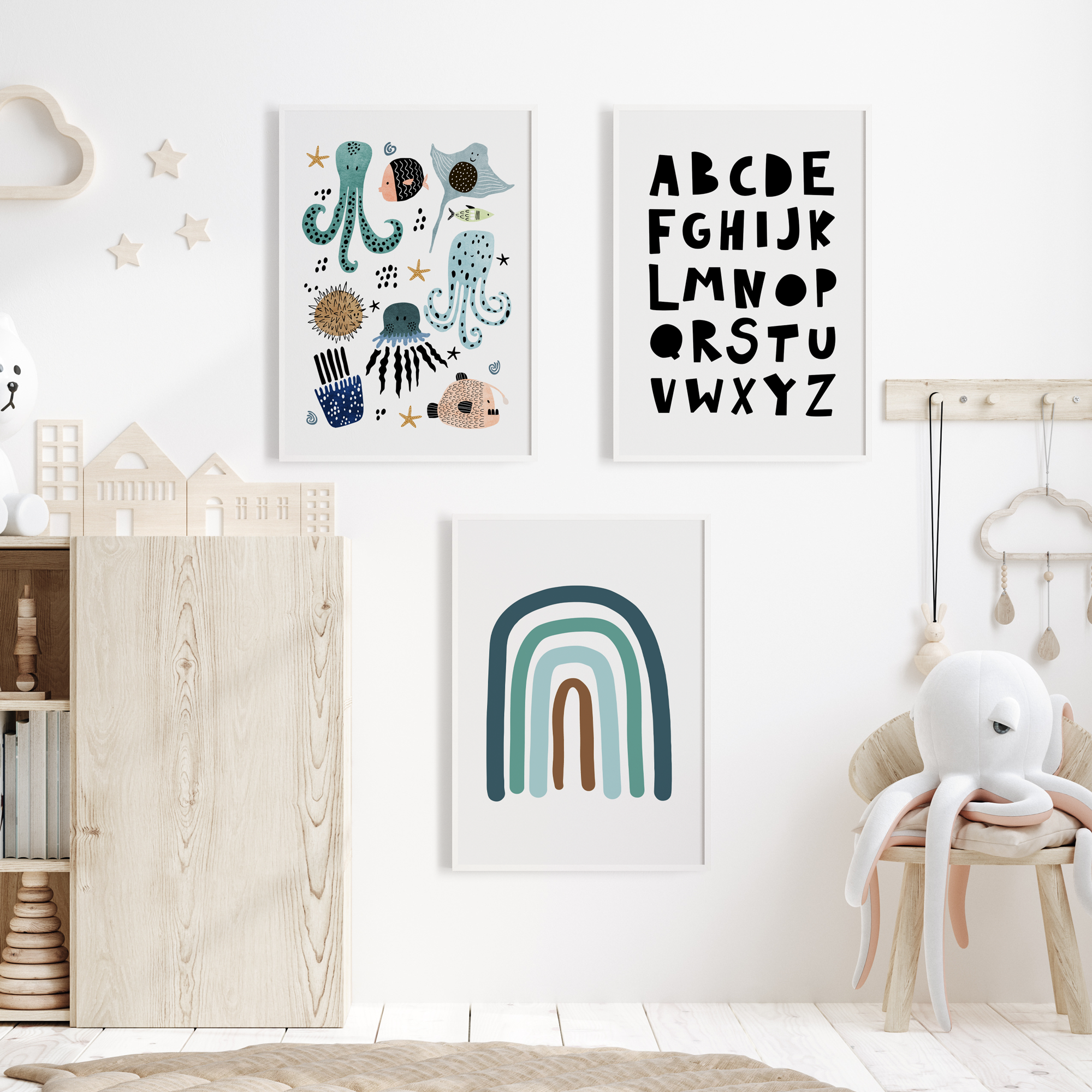 Sea Animals, Alphabet, Rainbow Prints