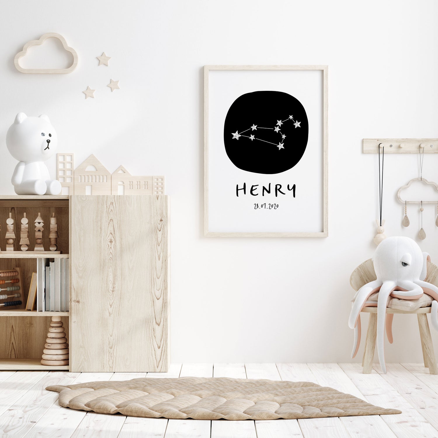 Leo Zodiac Constellation Nursery Wall Art Birth Print