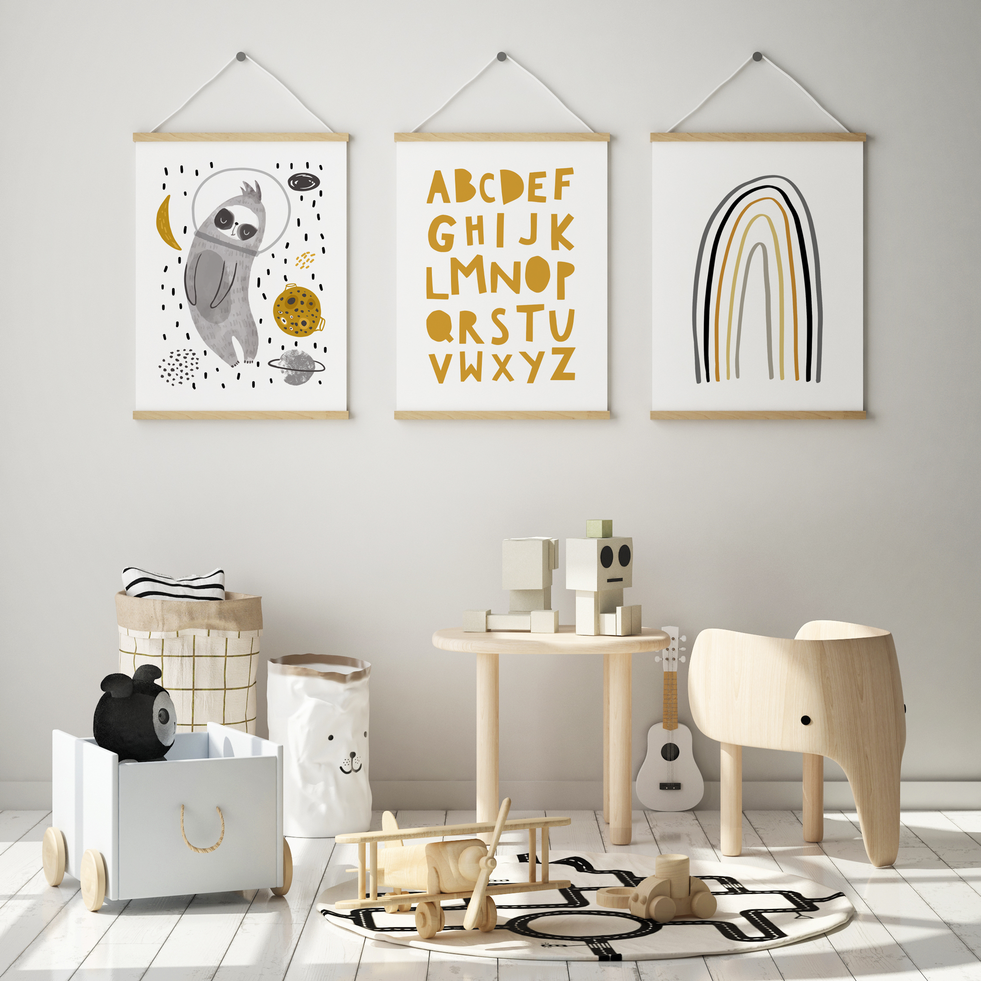 Sloth in Space, Rainbow & Alphabet Prints