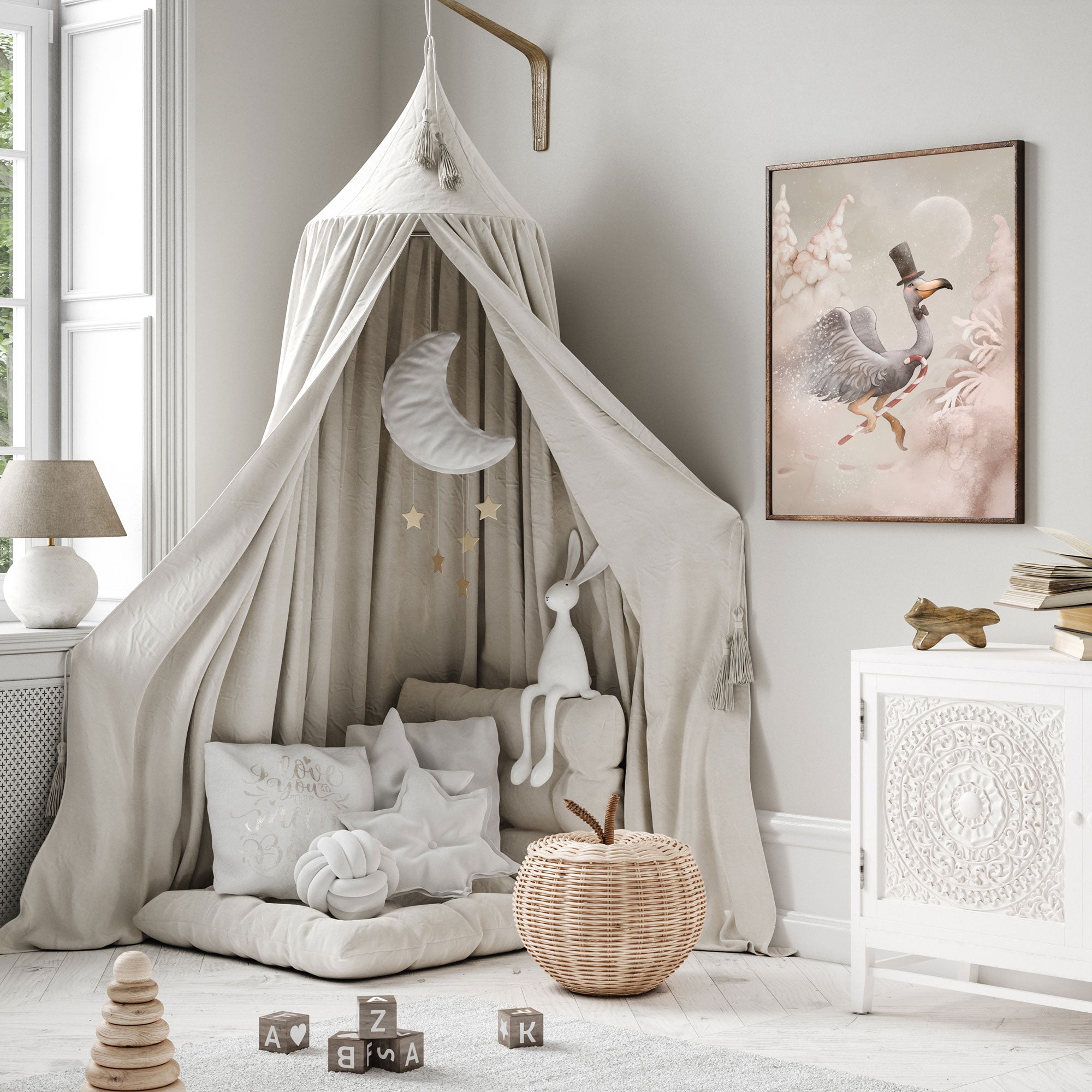 Grey Flamingo Nursery Print