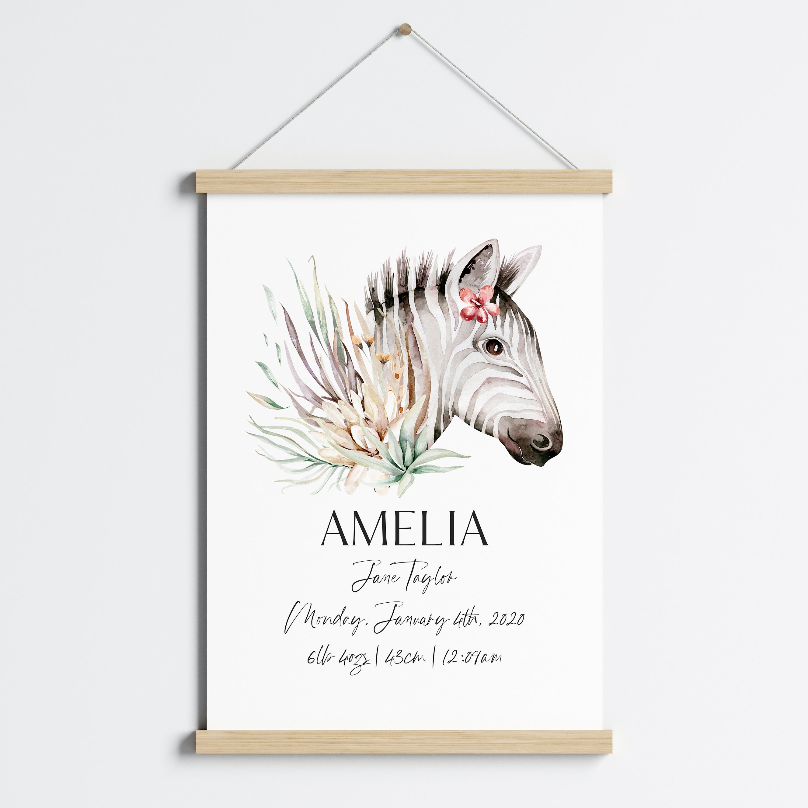 Safari Zebra Birth Print