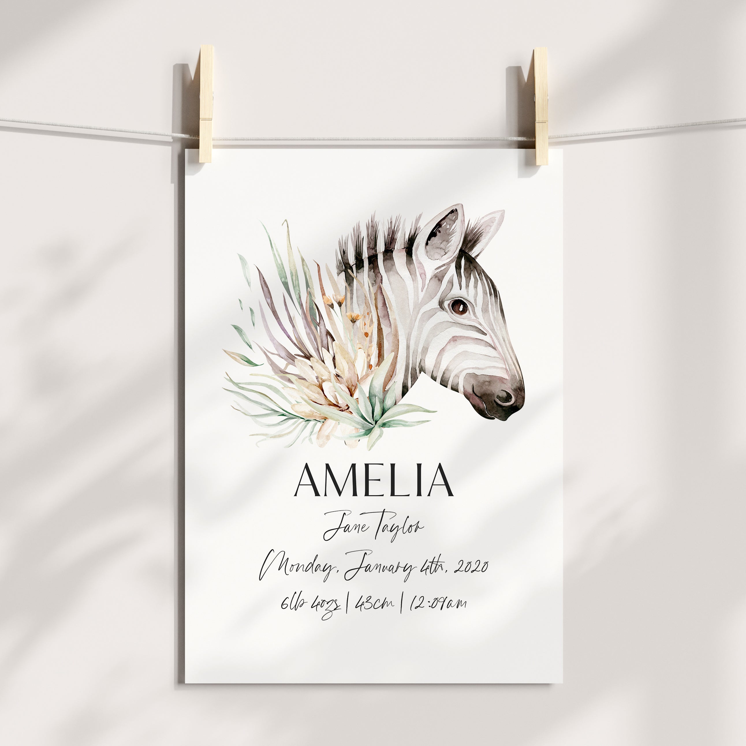 Safari Zebra Birth Print 2