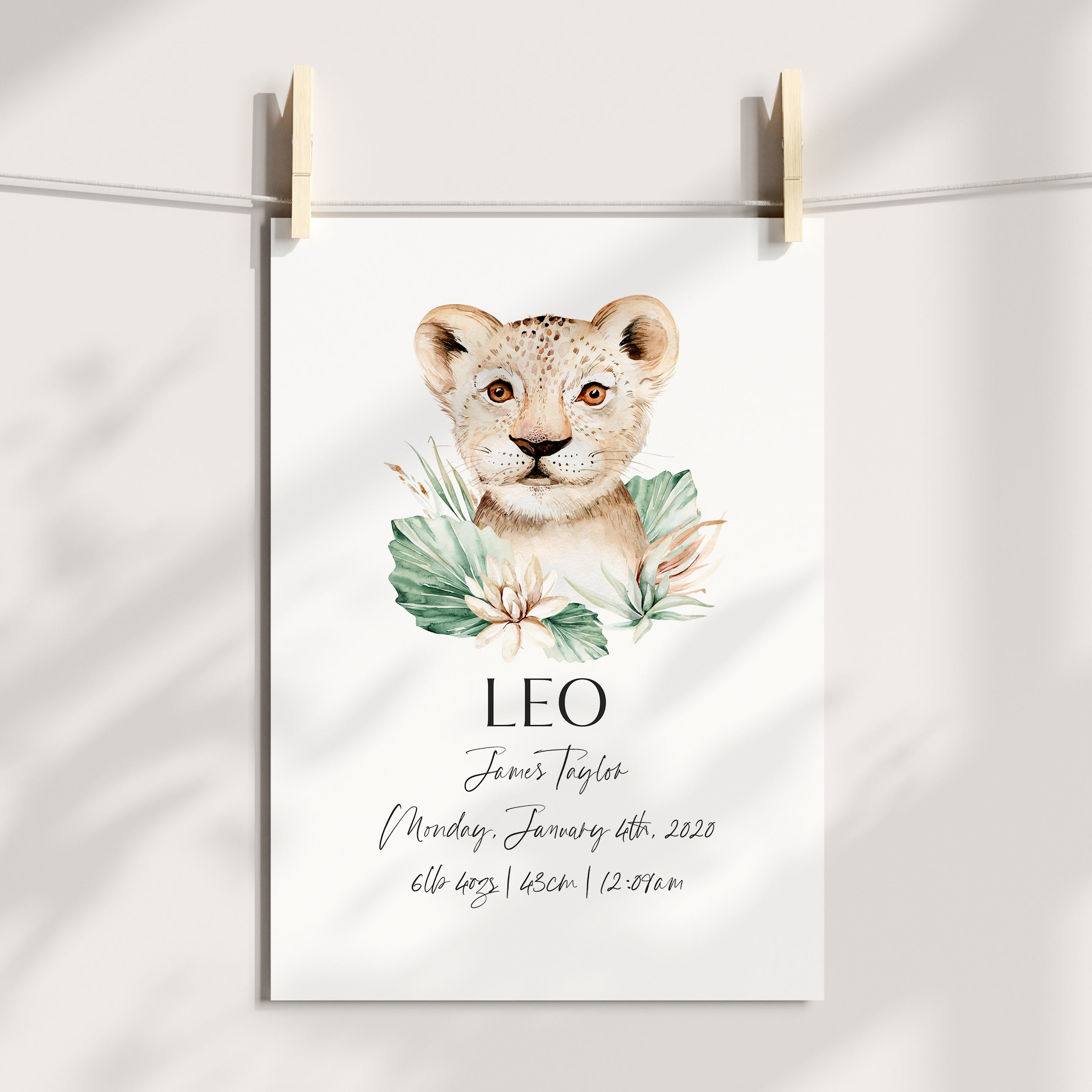 Safari Lion Birth Print