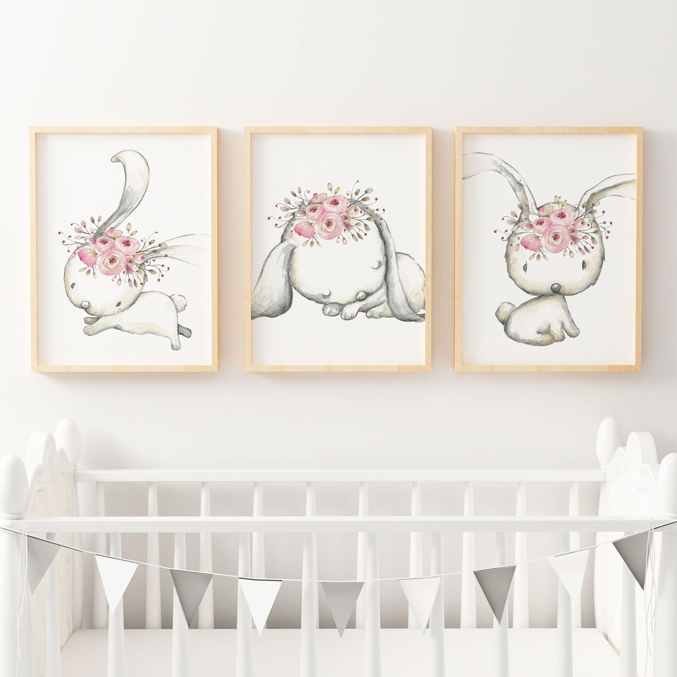 Woodland Boho Floral Bunny Prints