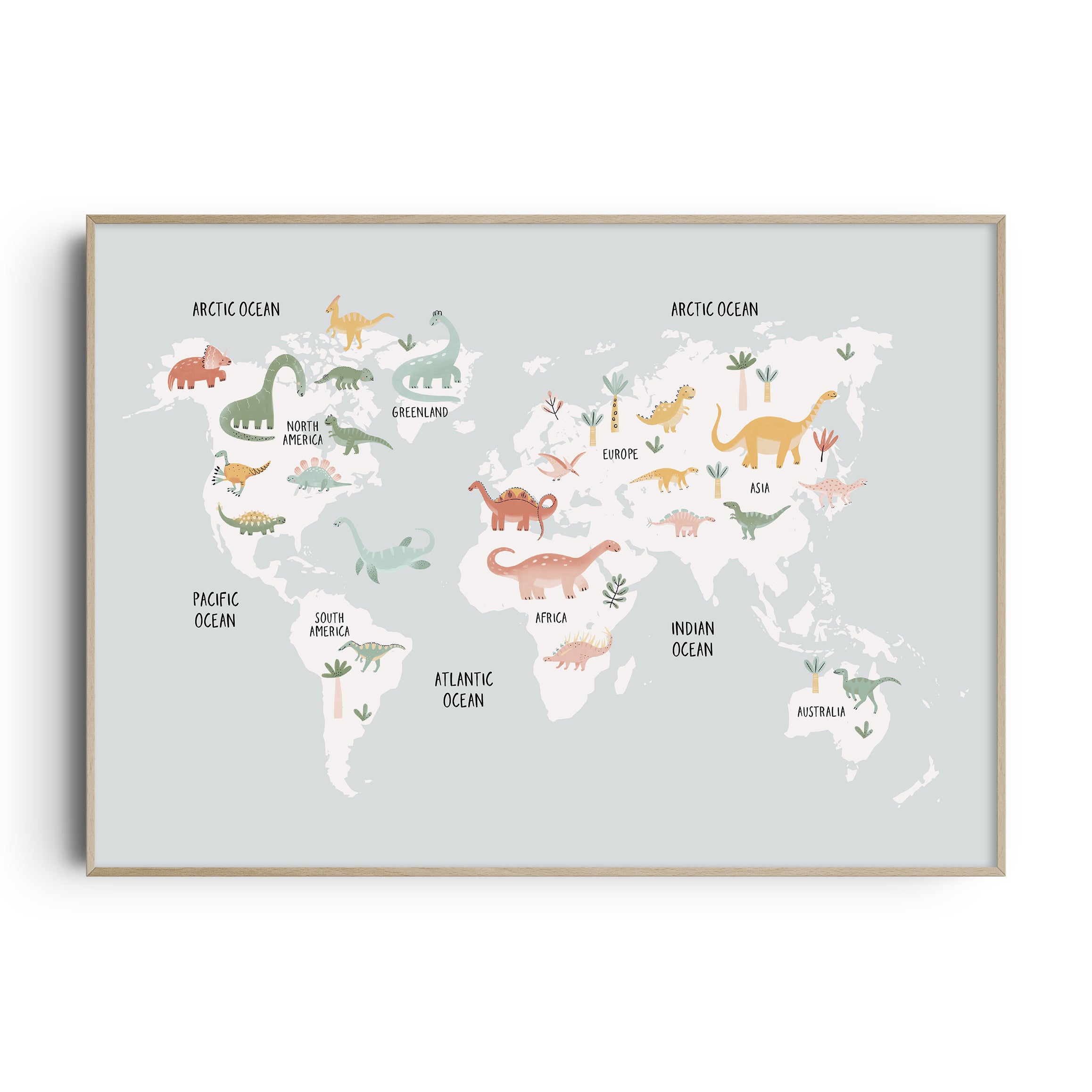 Watercolour Dinosaur World Map Print