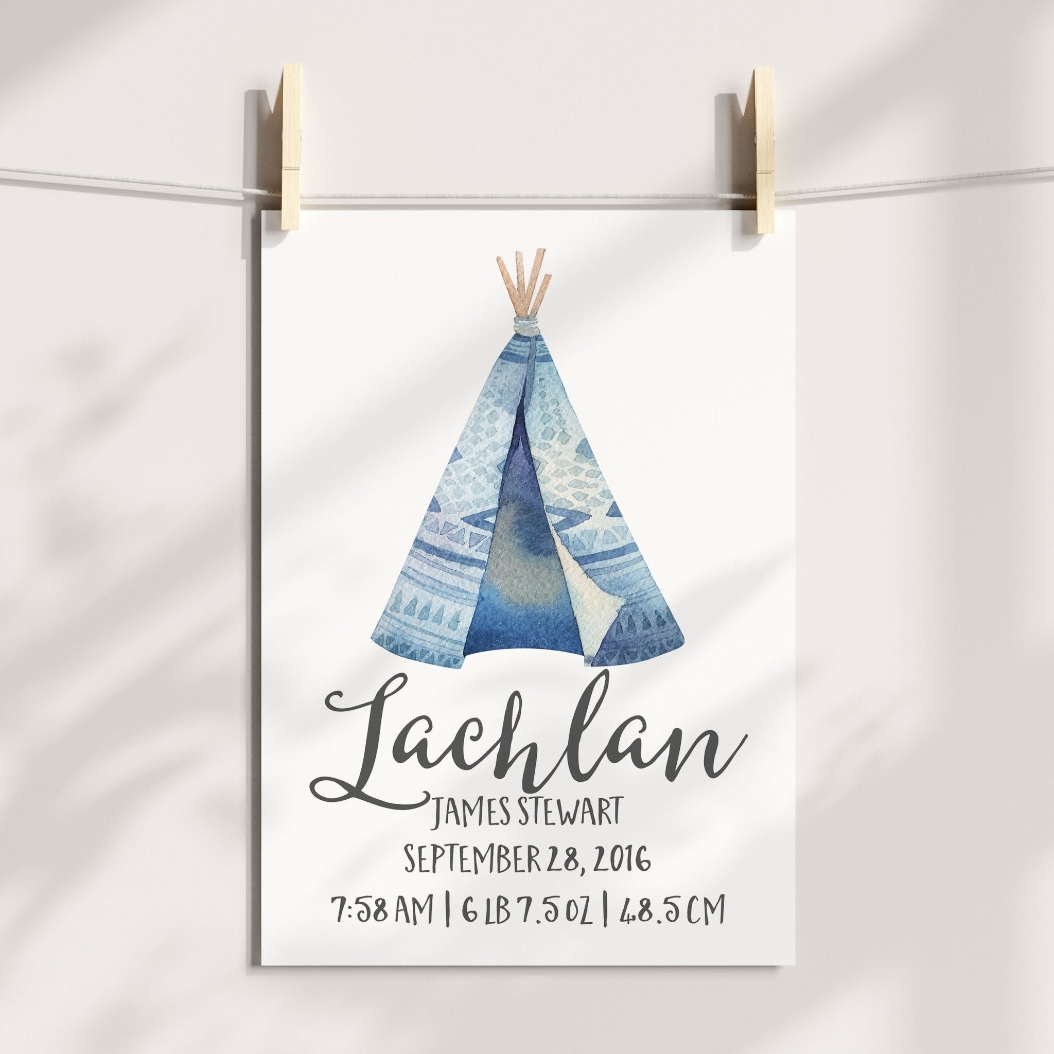 Blue Woodland Teepee Birth Print