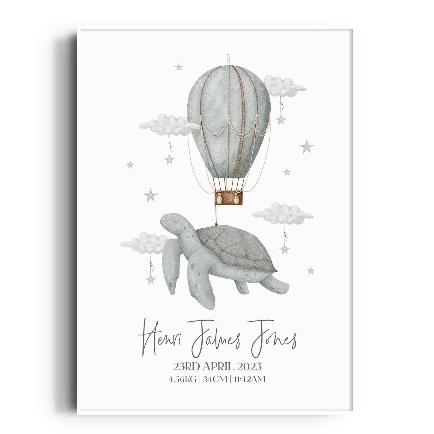 Boho Sea Turtle & Hot Air Balloon Birth Print
