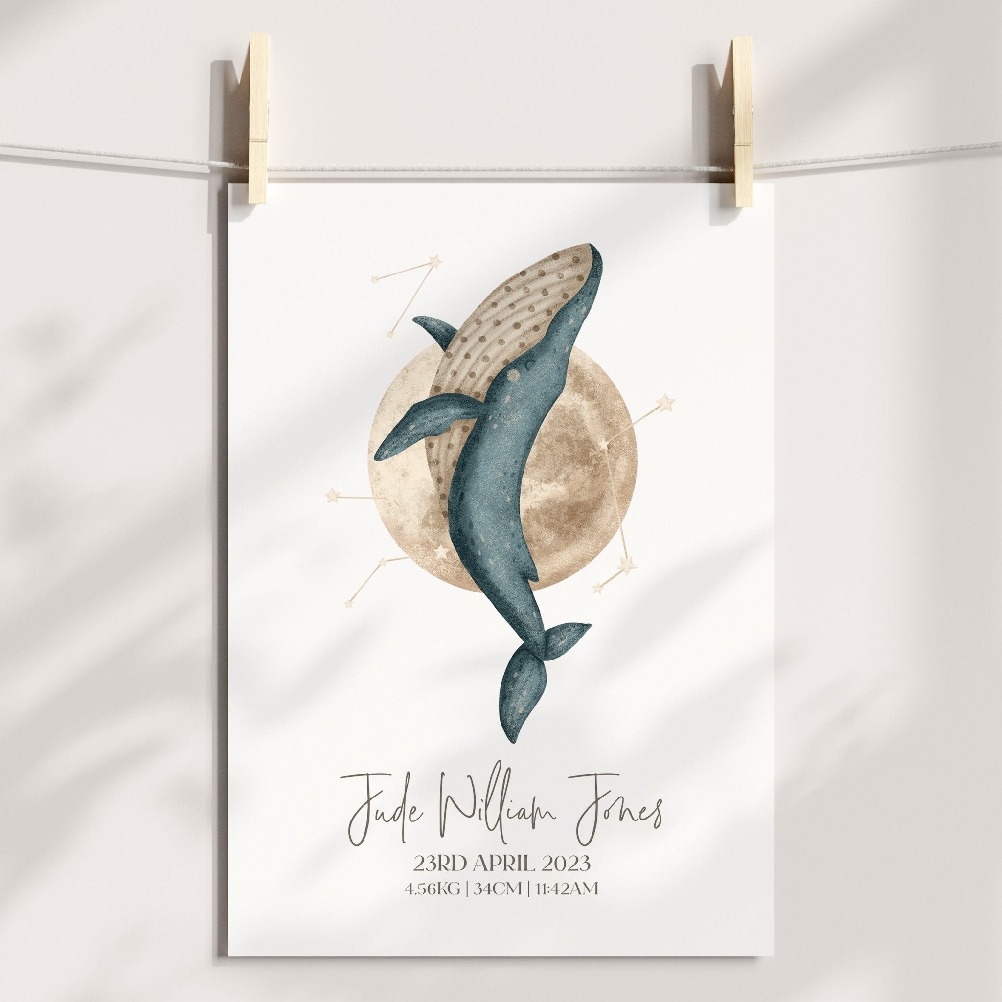 Boho Whale Birth Print