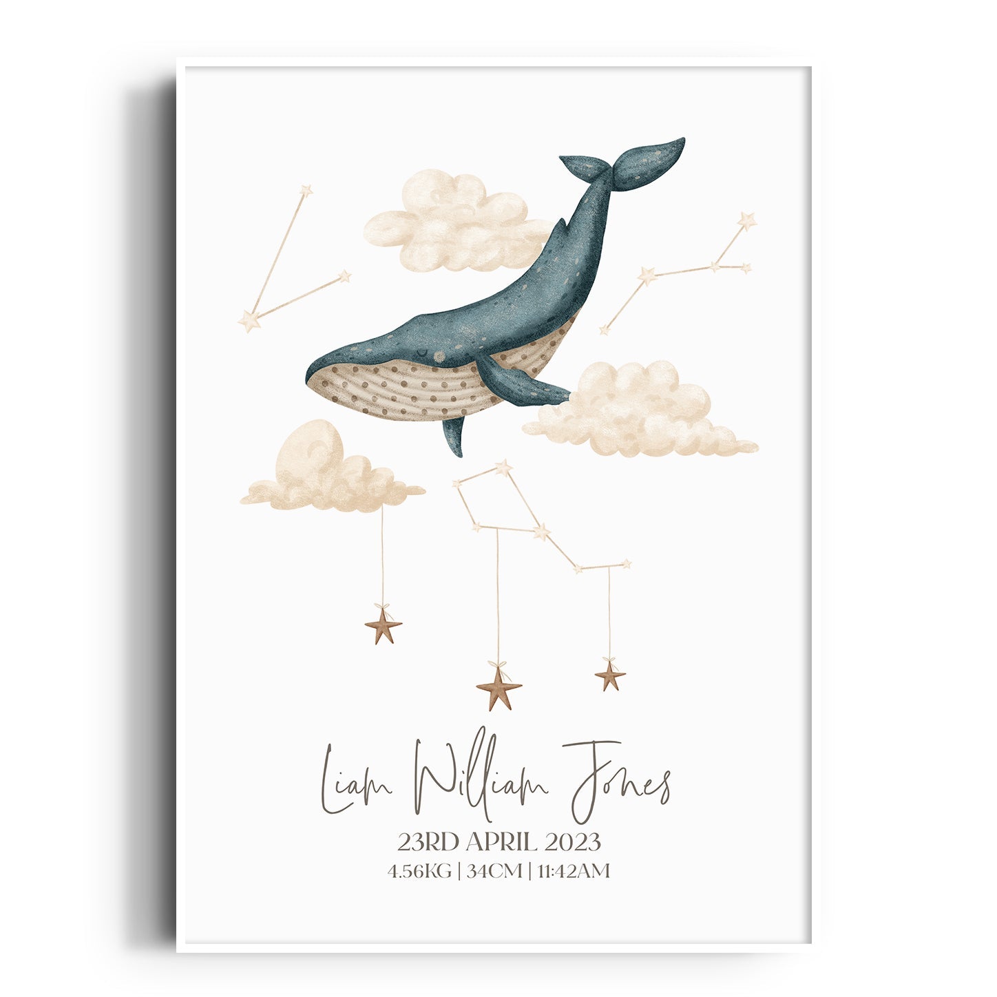 Boho Whale Birth Print