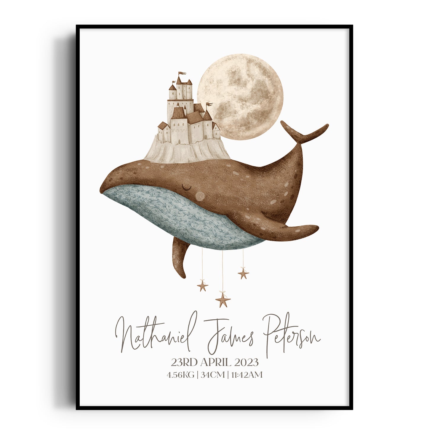 Boho Whale & Castle Birth Print