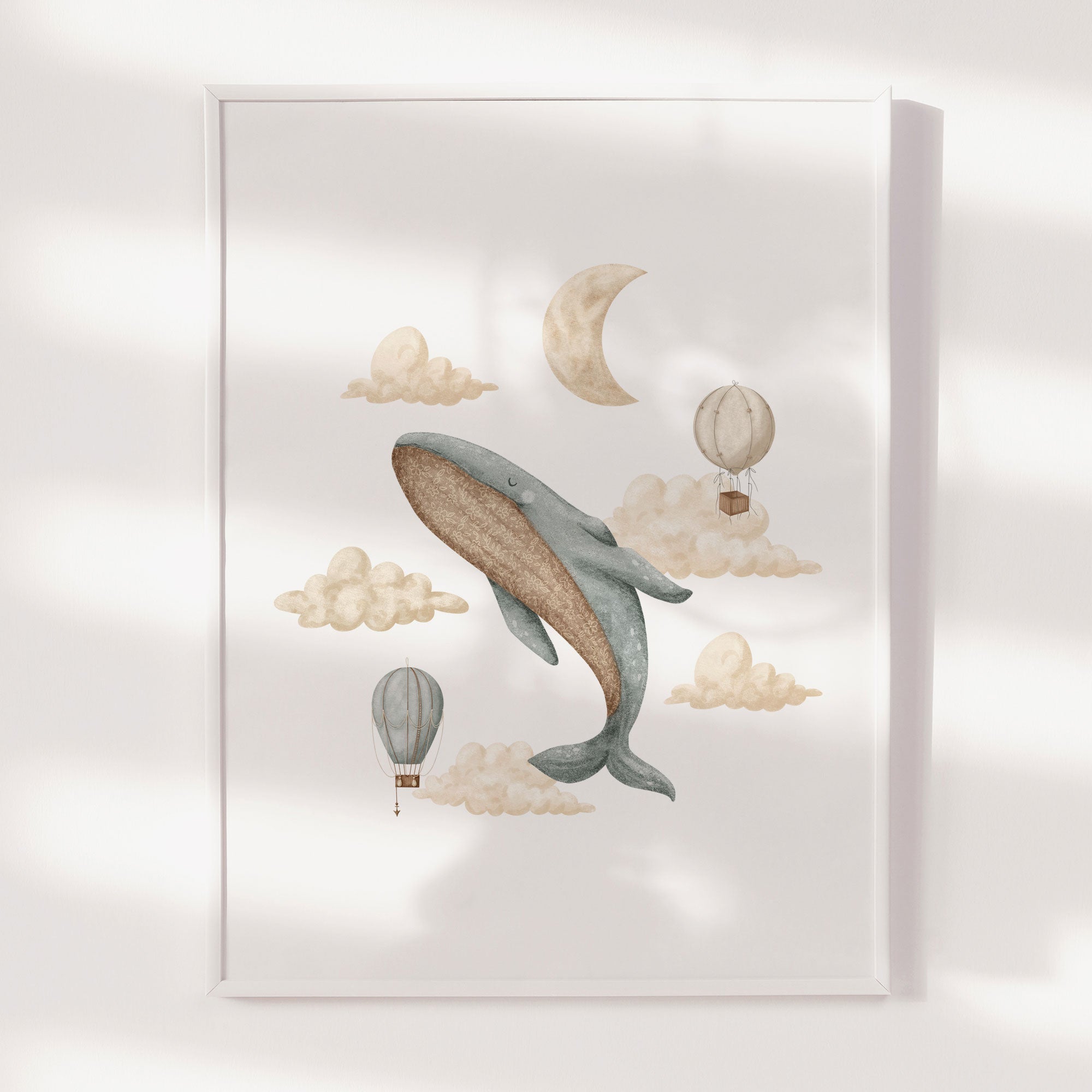 Boho Whale & Hot Air Balloon Print