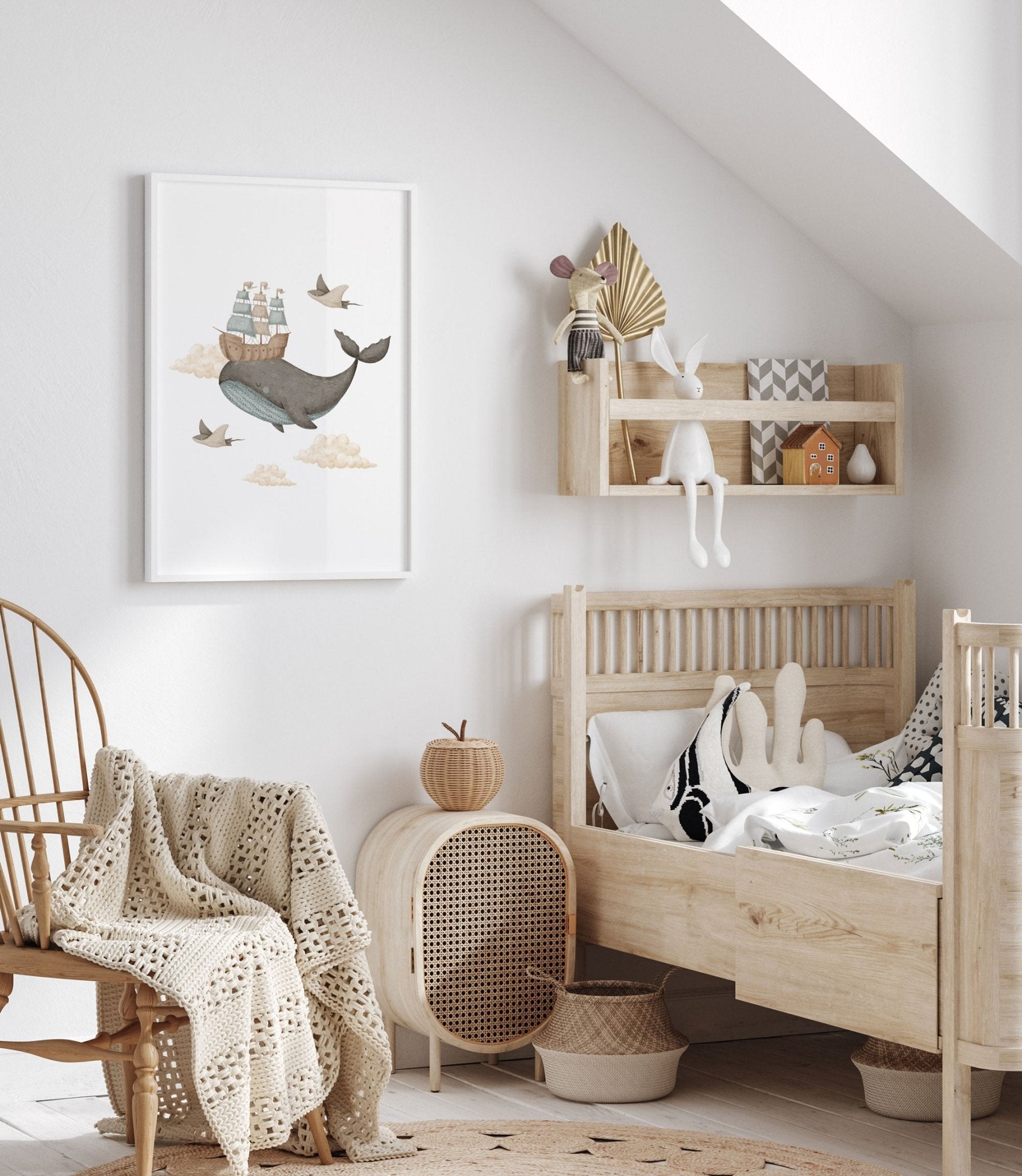 Boho Whale & Ship Print