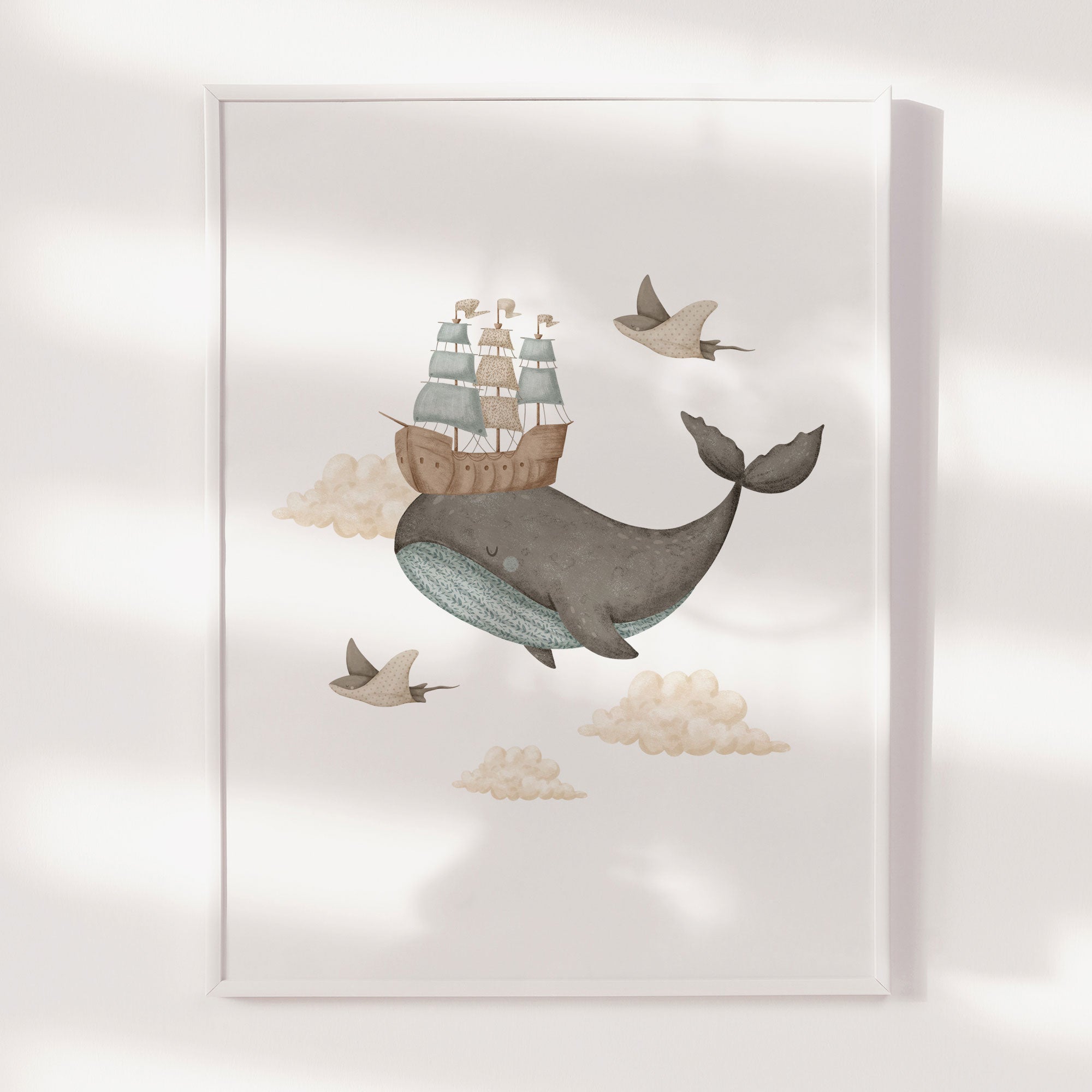 Boho Whale & Ship Print