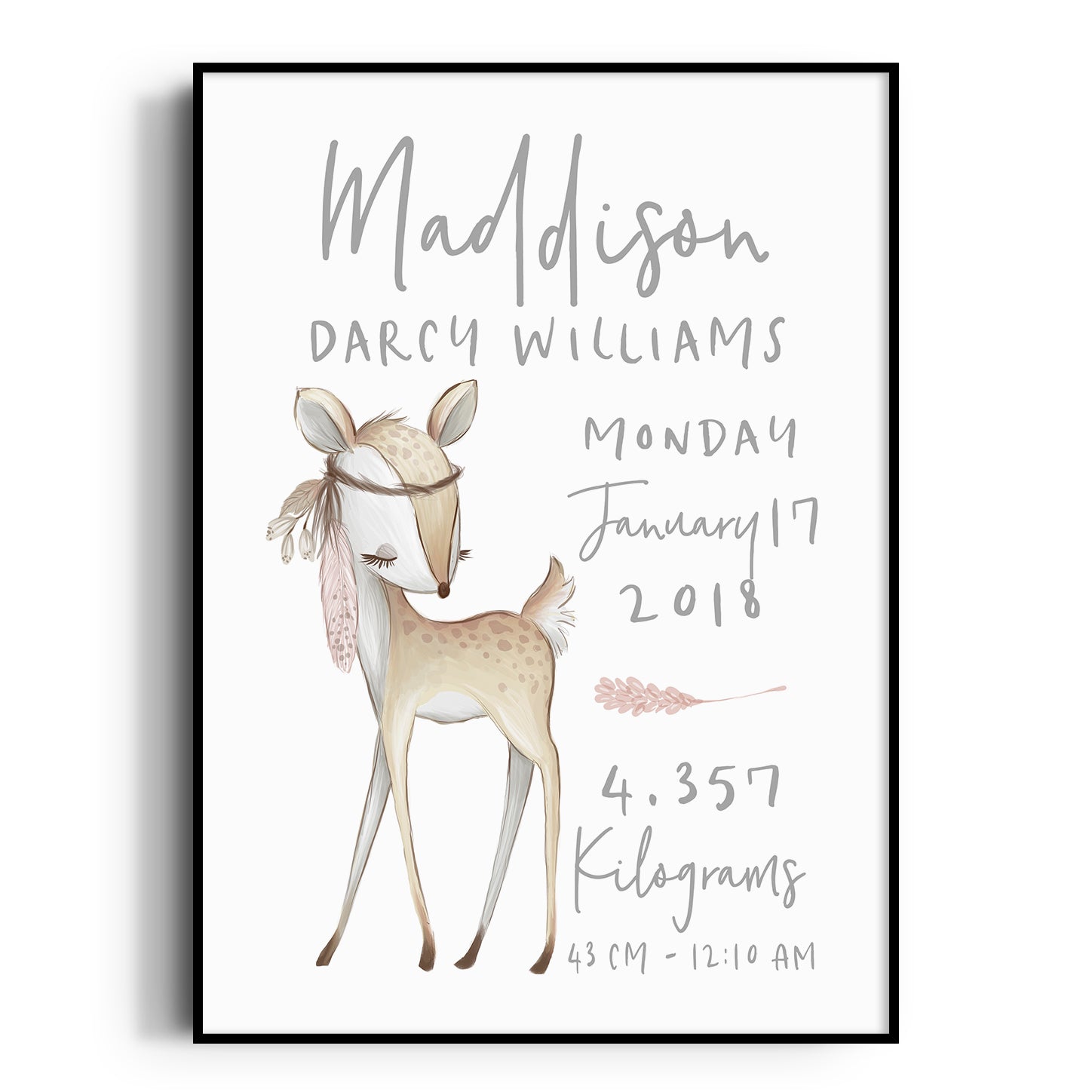 Boho Woodland Deer Birth Print