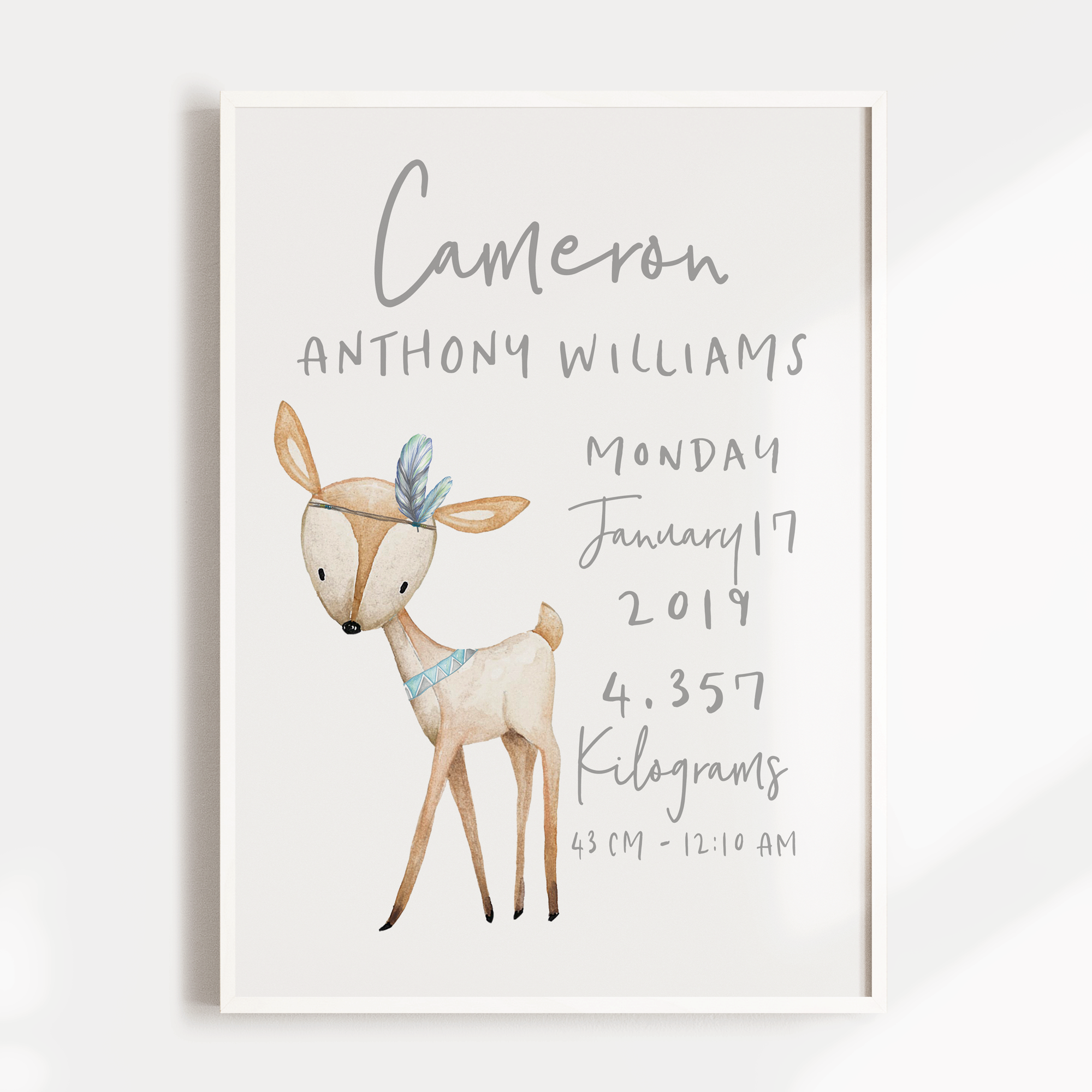 Woodland Deer Birth Print