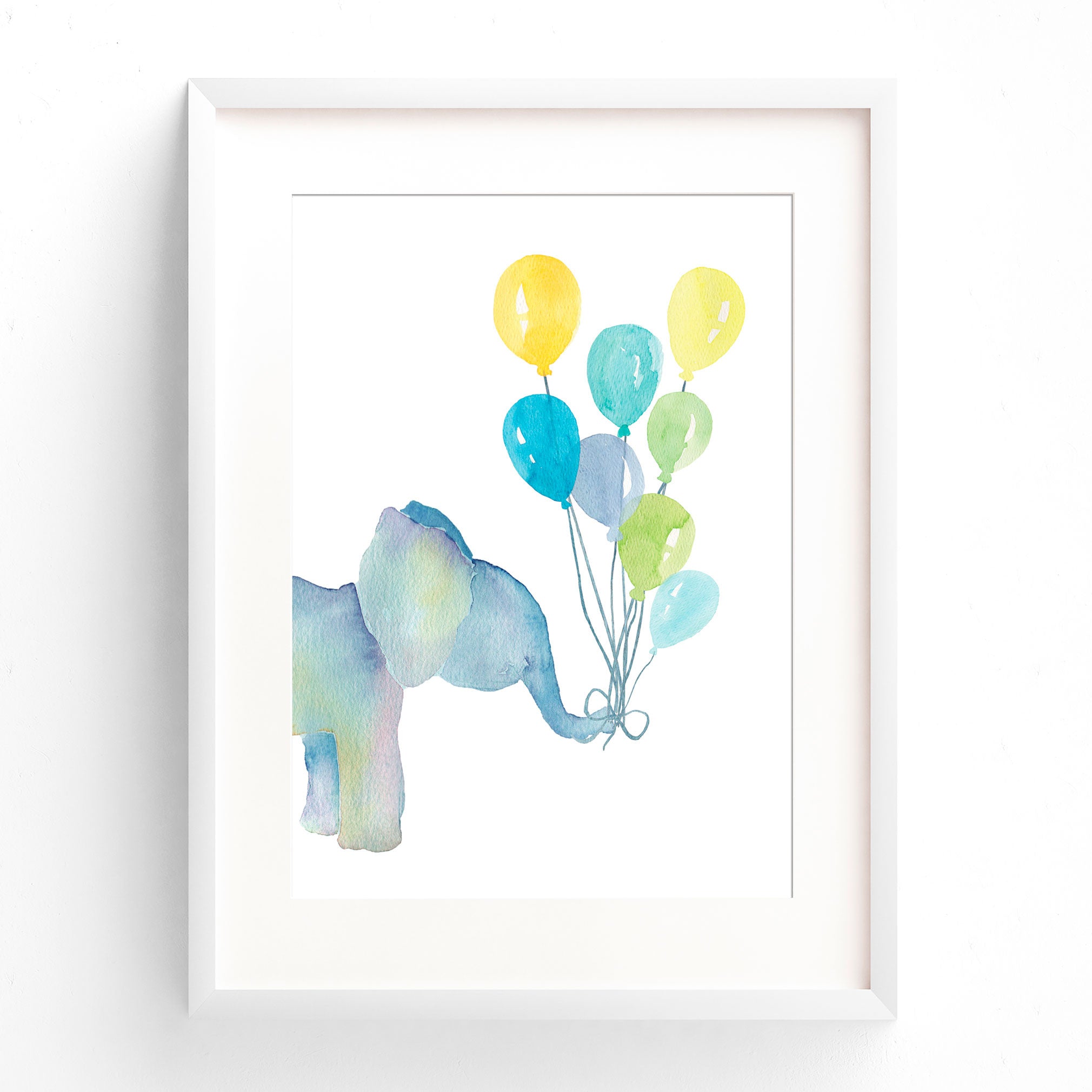 Watercolour Elephant with Balloons Print