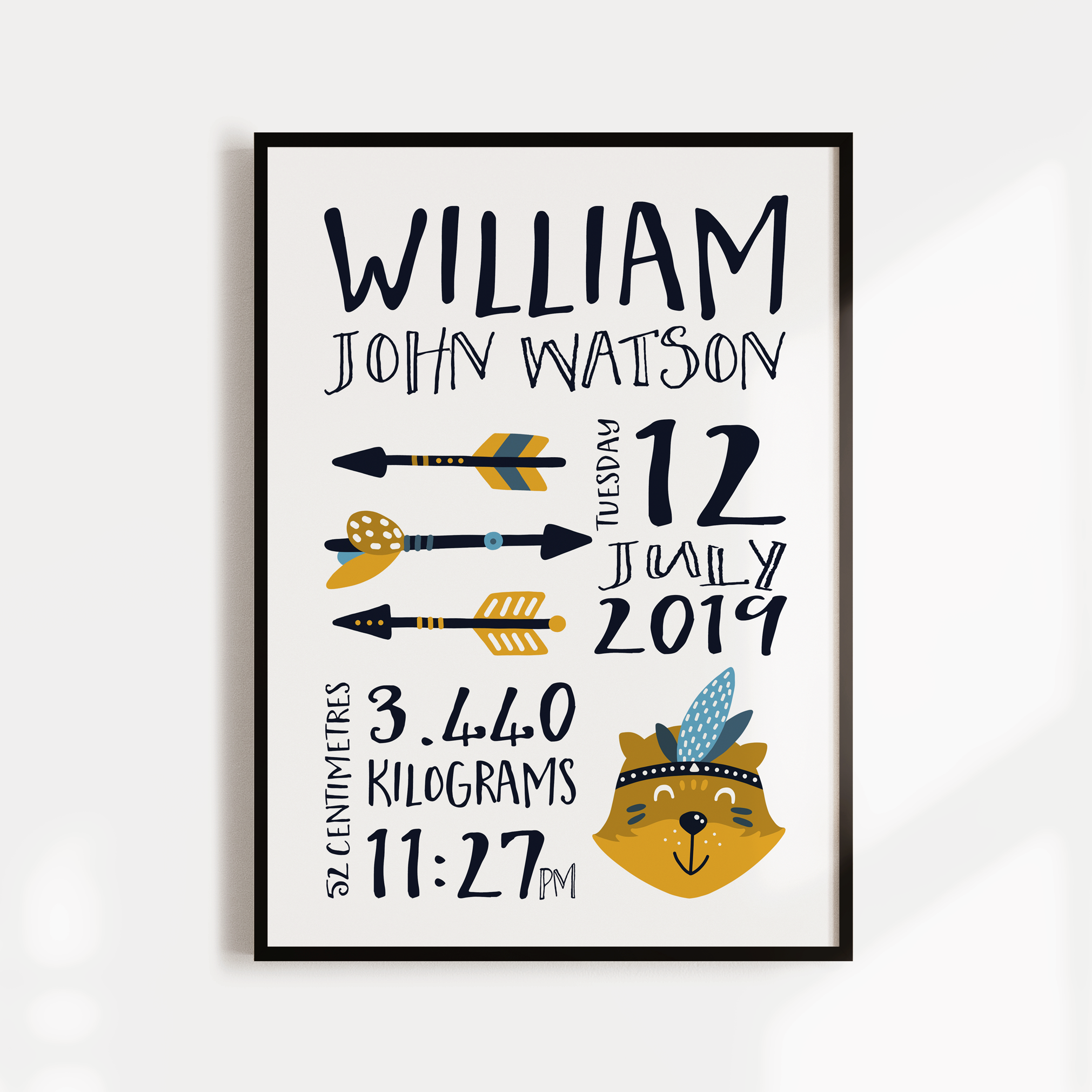 Woodland Bear & Arrows Birth Print