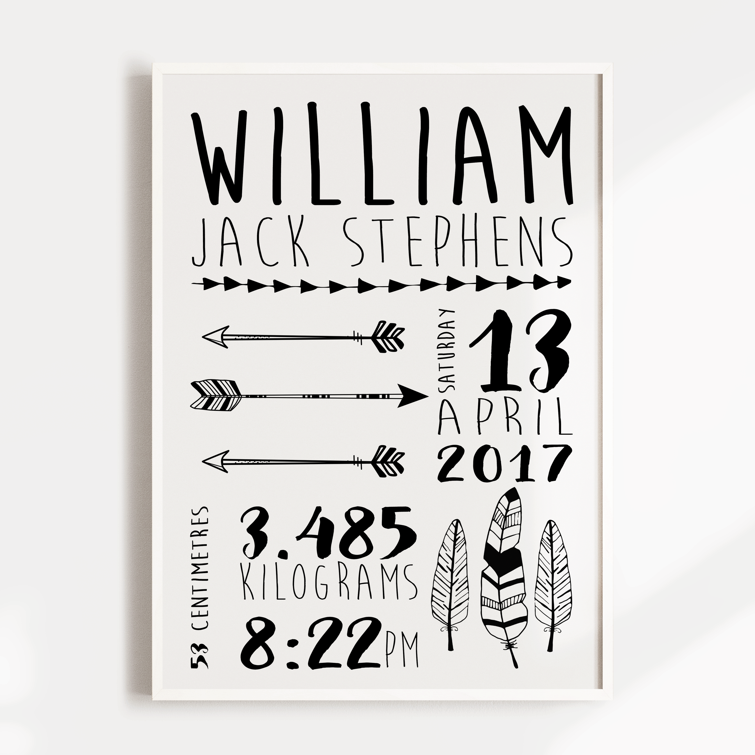 Tribal Feathers & Arrows Birth Print