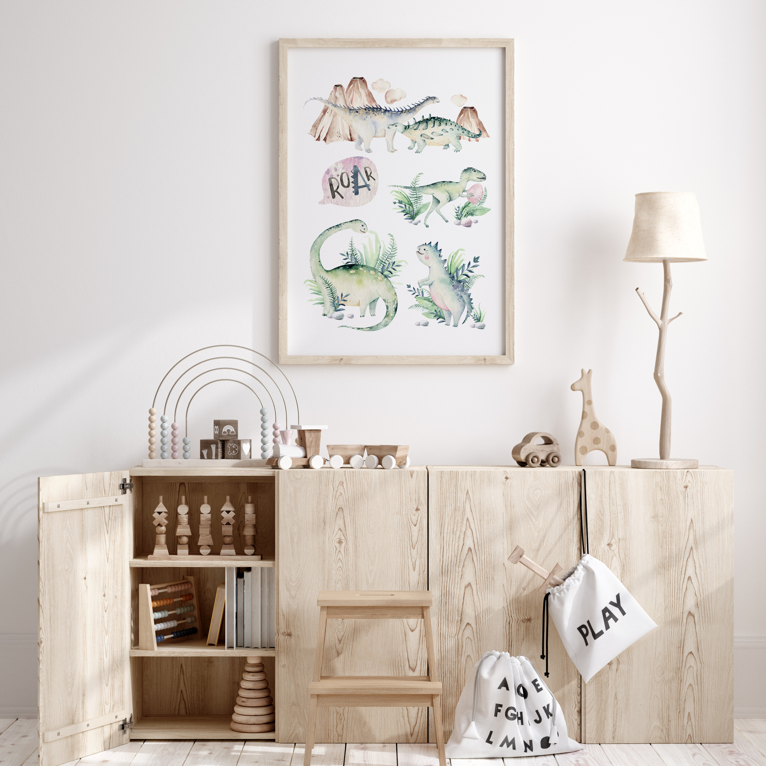 Watercolour Dinosaurs Roar Print