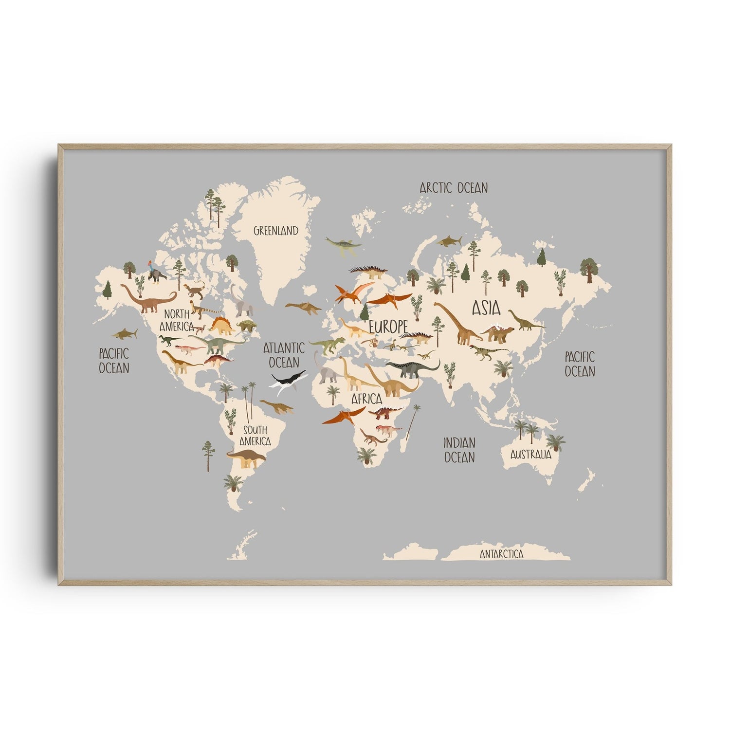 Dinosaur World Map Print