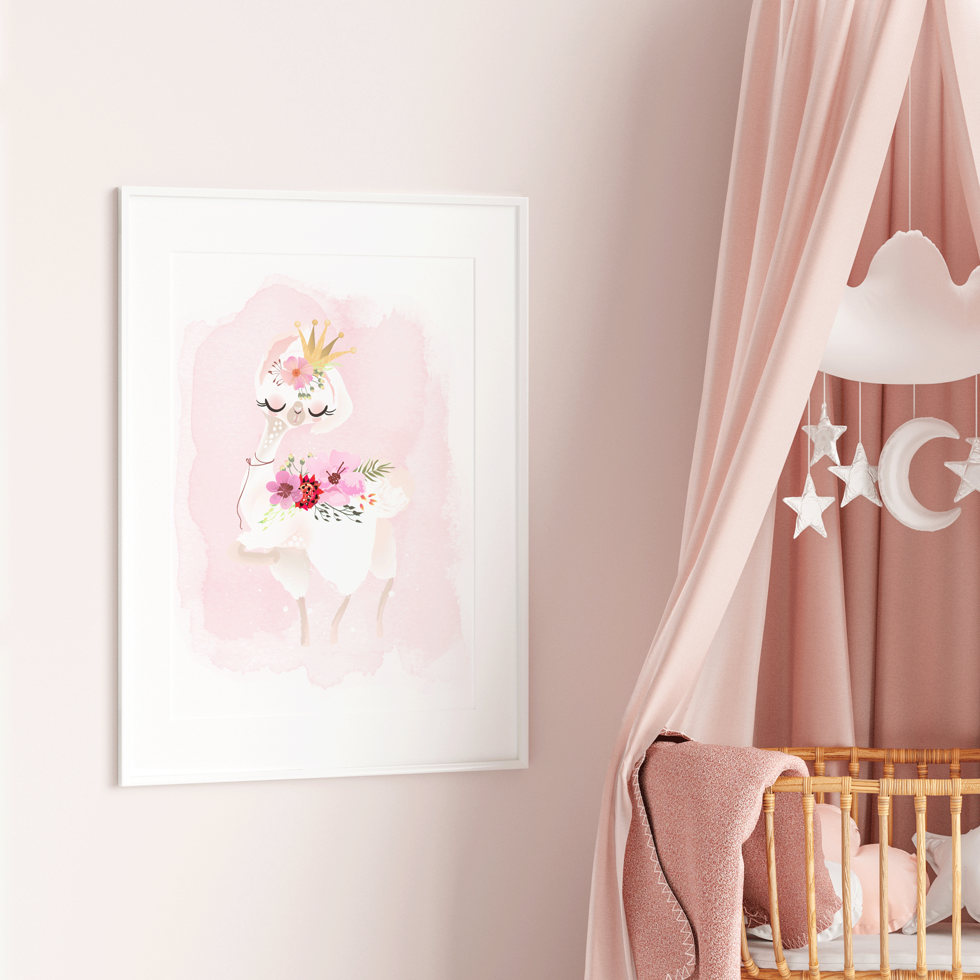 Floral Baby Llama Print