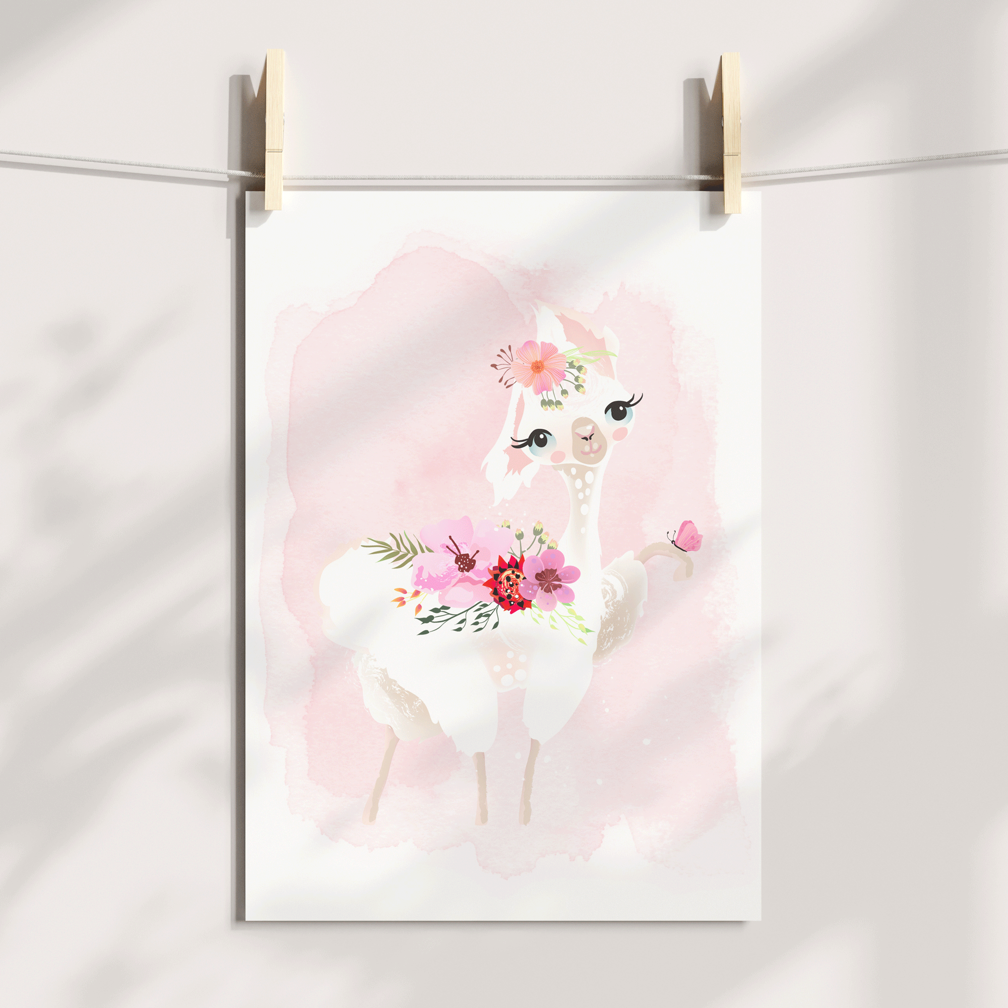 Floral Baby Llama Print