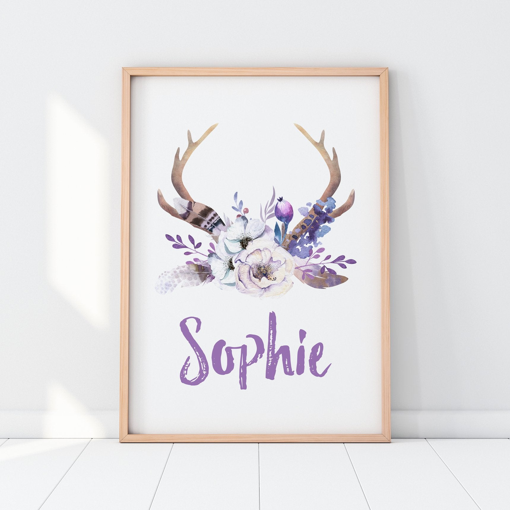 Floral Boho Tribal Antler Name Print