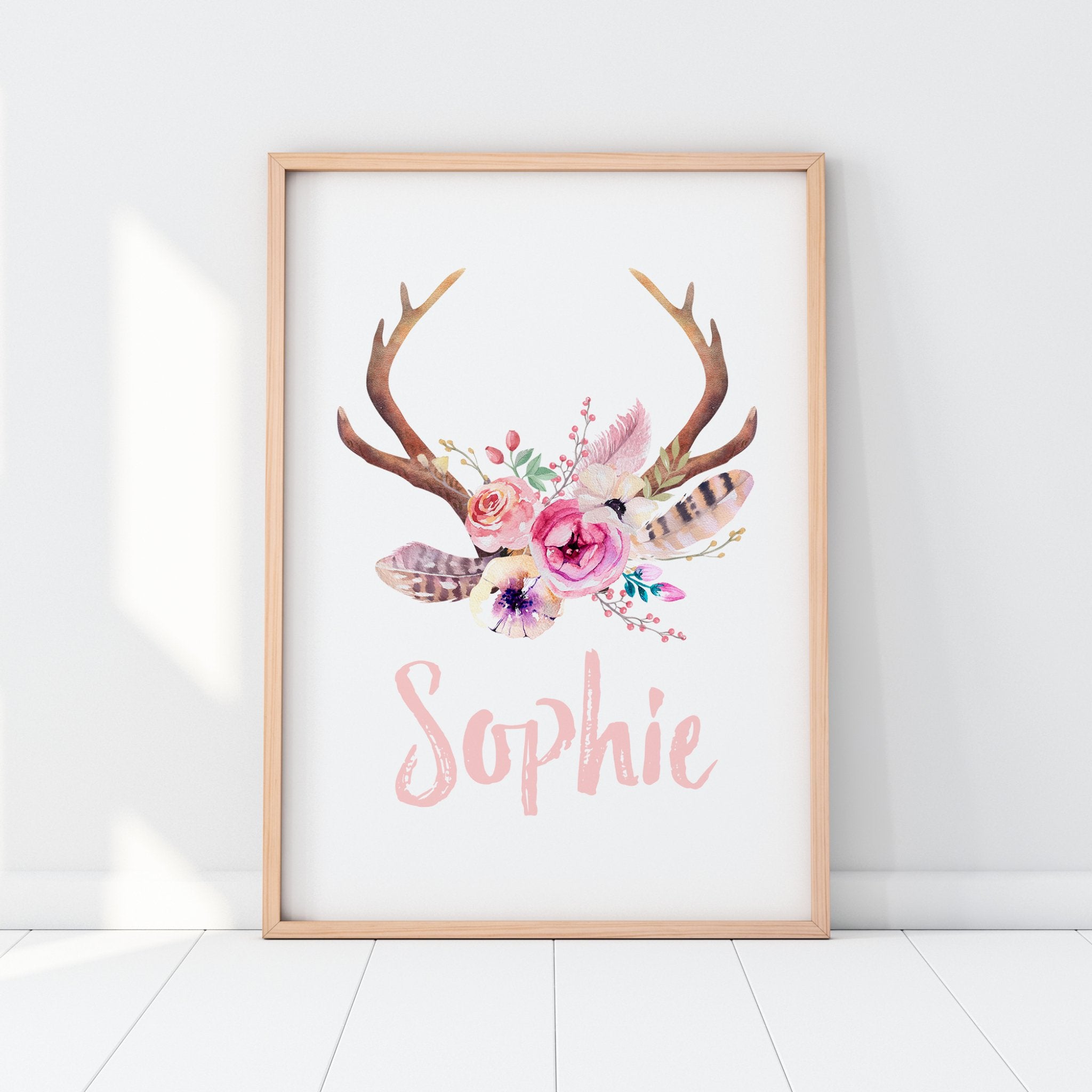 Floral Boho Tribal Antler Name Print
