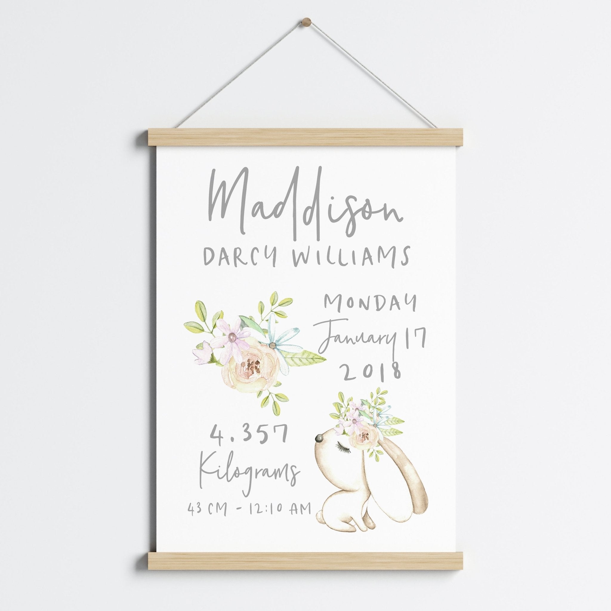 Floral Woodland Bunny Birth Print