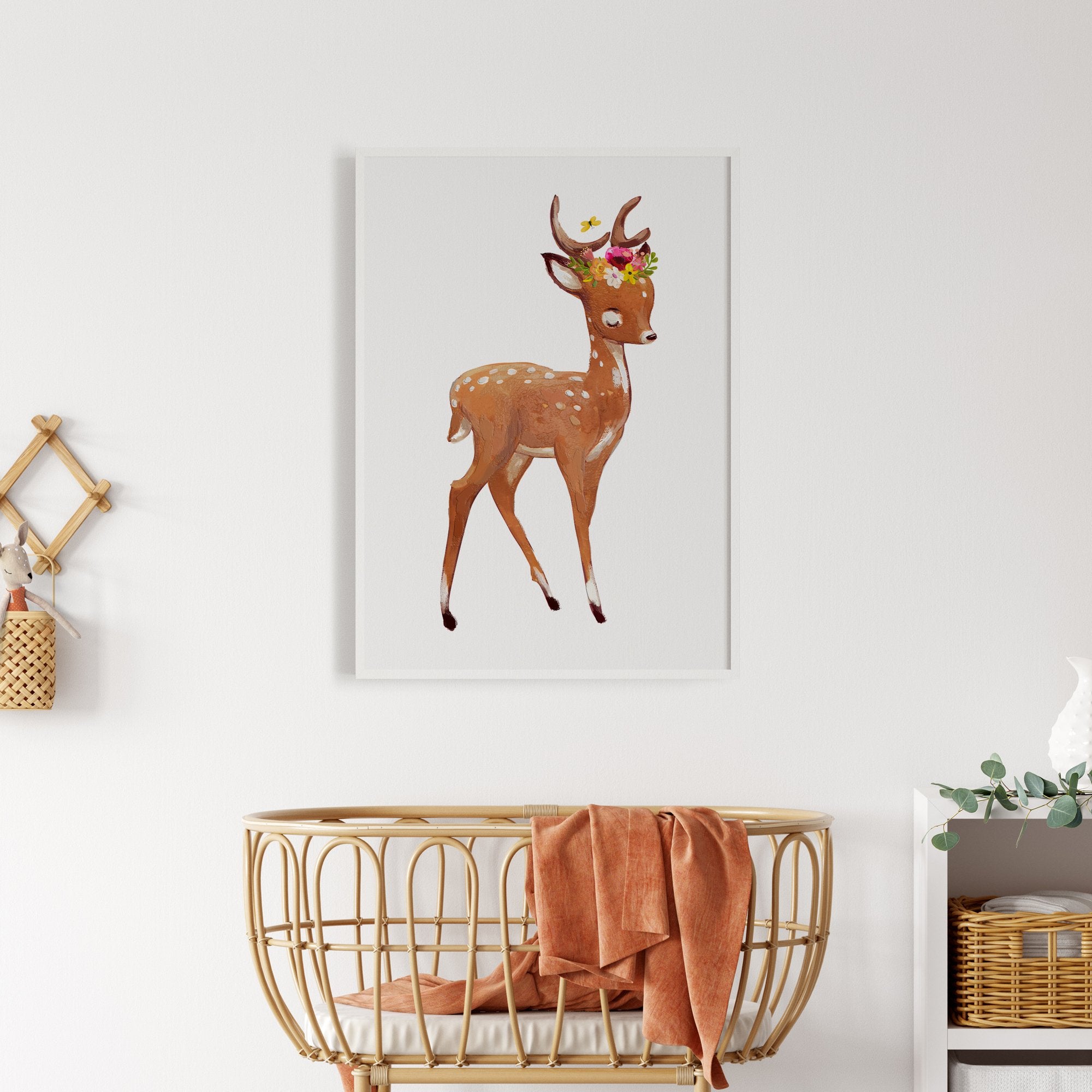 Floral Woodland Deer Print