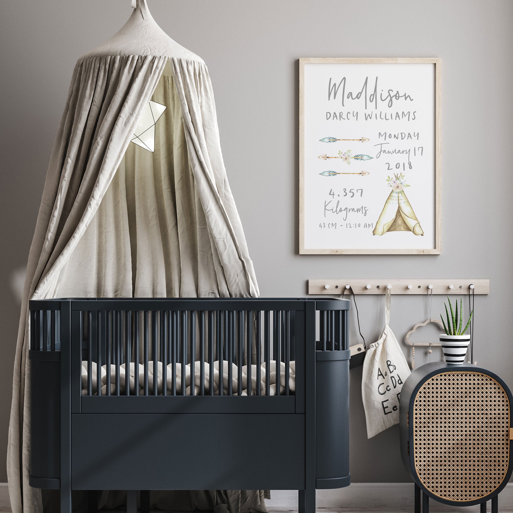 Woodland Tribal Teepee & Arrows Birth Print