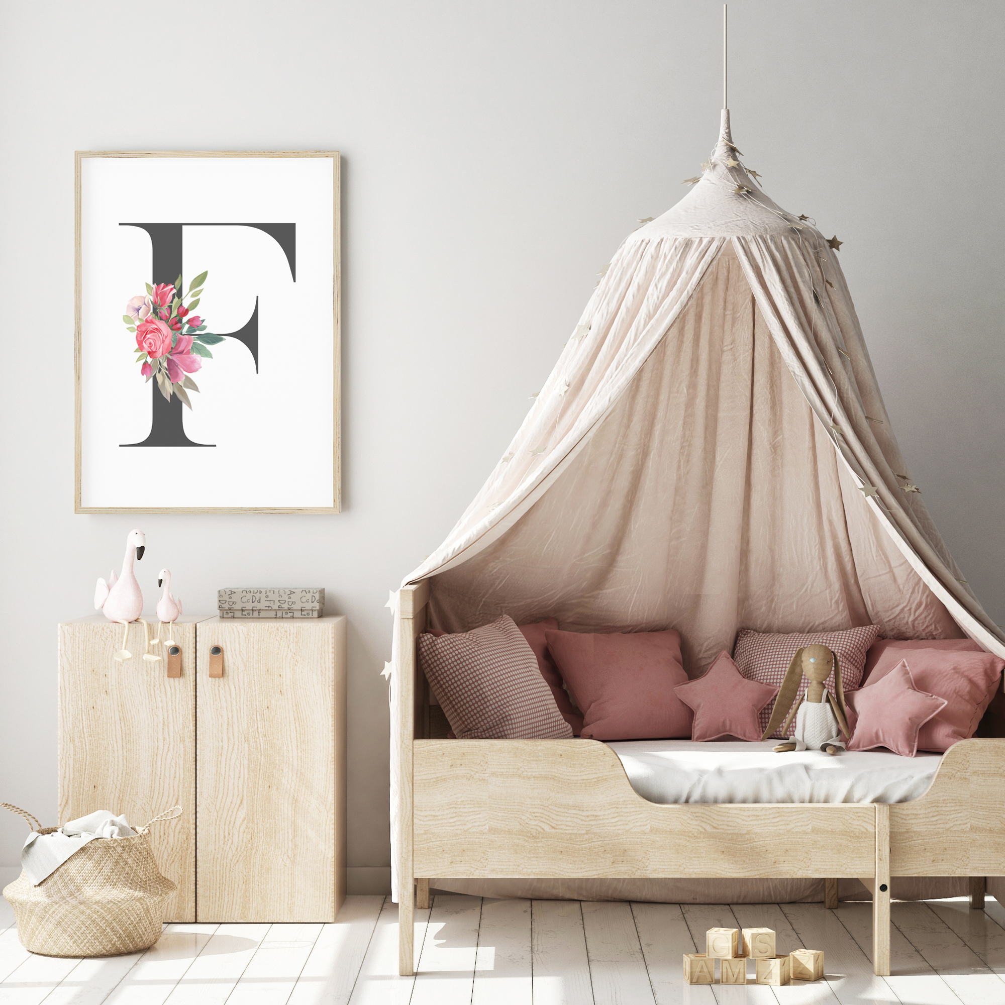 Pink Floral Letter Print