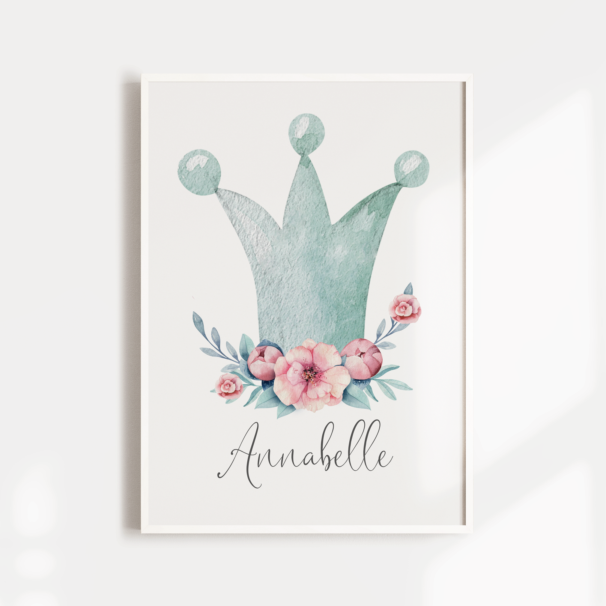 Pink Floral Watercolour Swans & Crown Name Prints