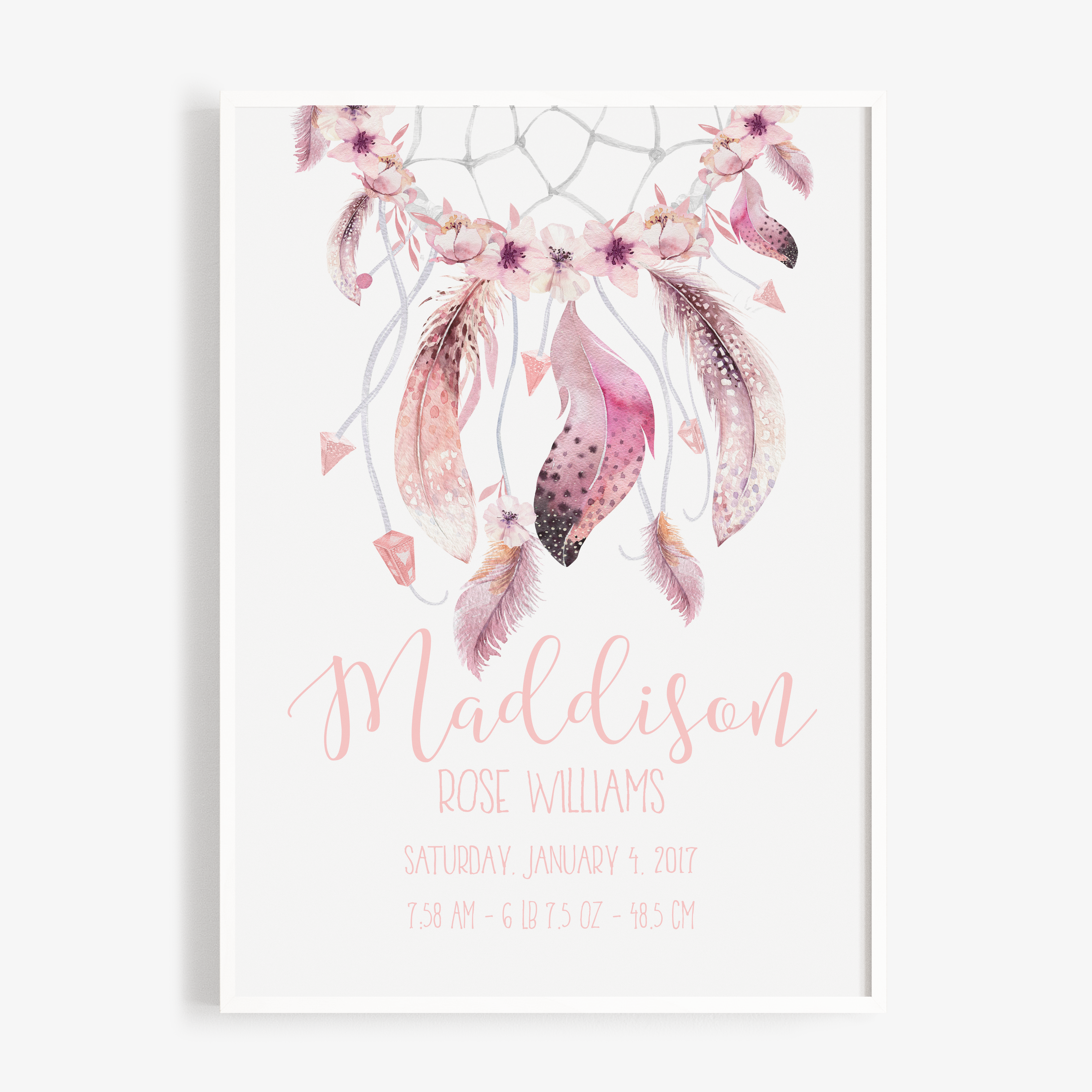 Woodland Boho Dreamcatcher Birth Print