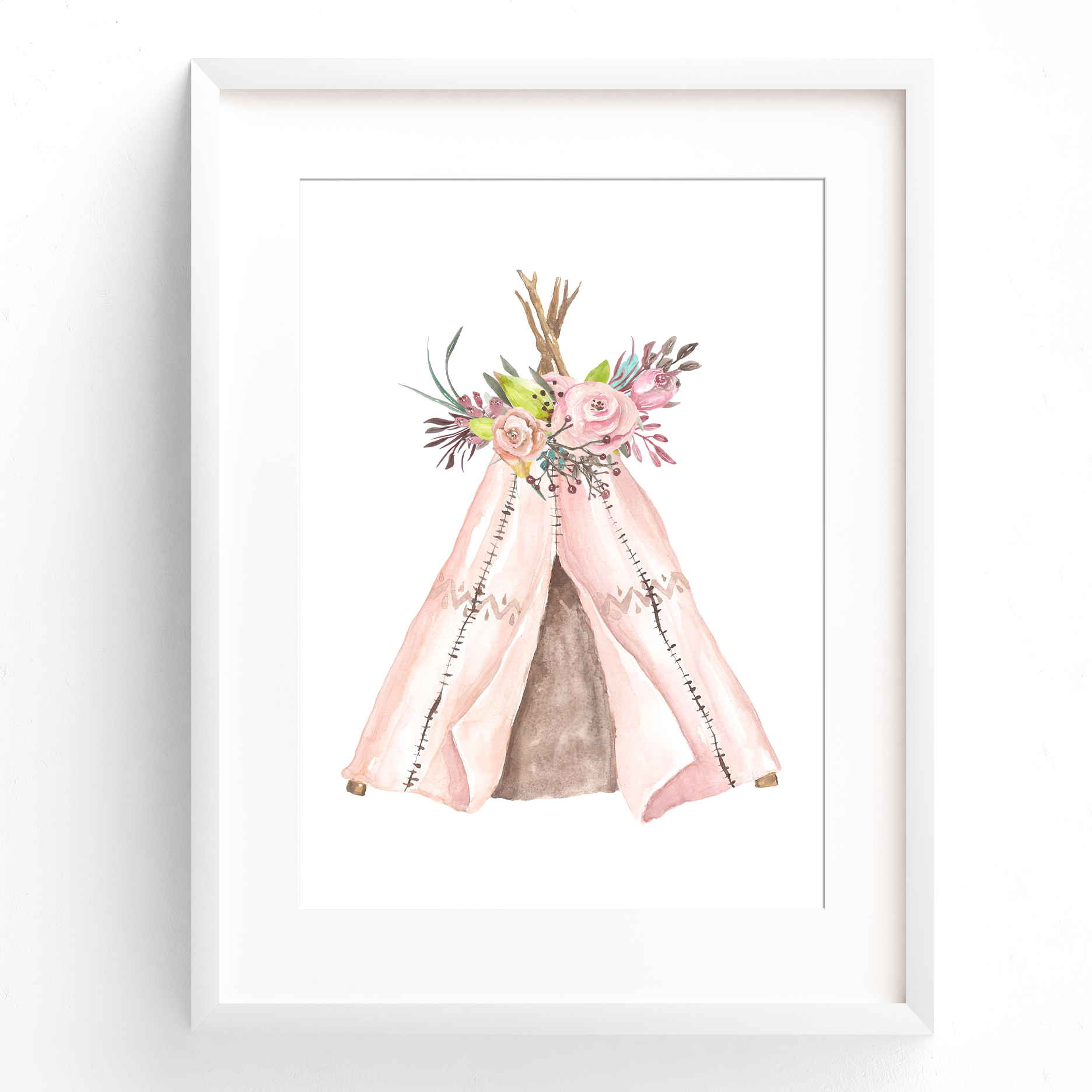 Woodland Floral Boho Tribal Teepee Print